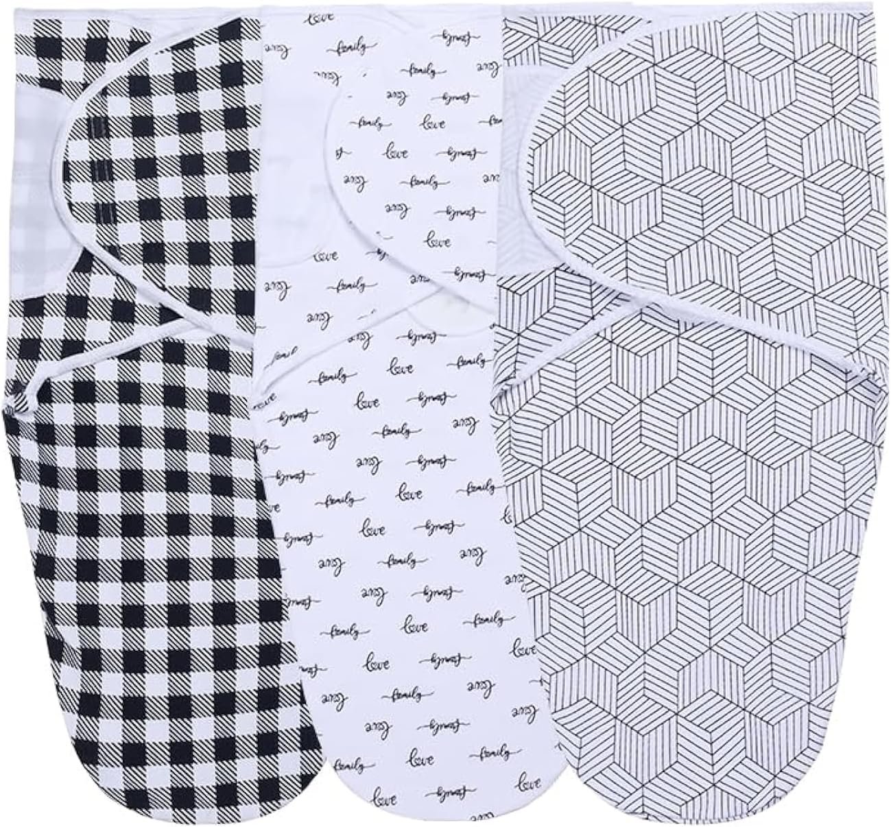 Soft and Adjustable Baby Swaddle Wrap - Pack of 3 - Perfect for Newborns up to 3 Months - Safe and Comfortable Sleep Sack (black01)
