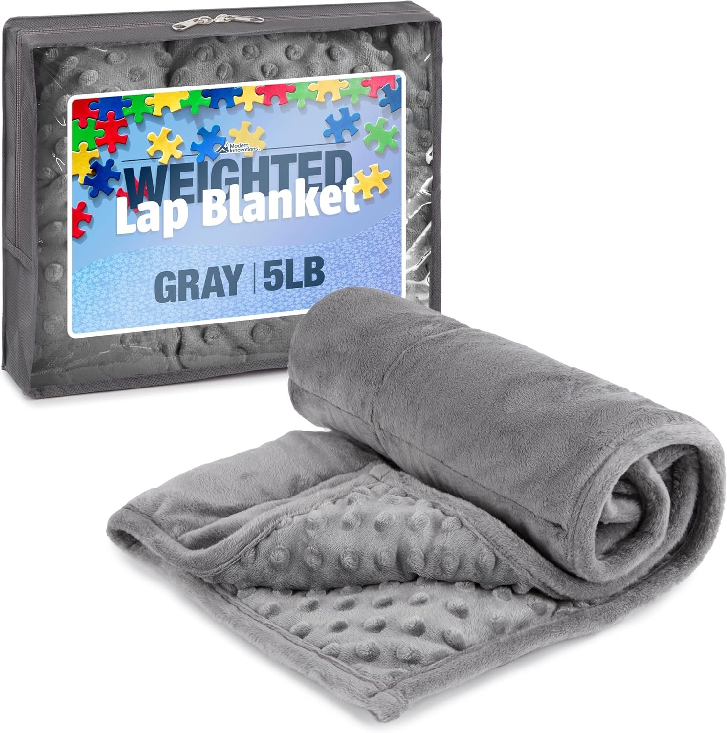 Kidaddle 5lb Weighted Blanket (Grey) 19x22 Inch– Plush Minky Lap Pad with Sensory Support for Autism or ADHD, Giftable Weighted Blanket with Travel Bag for Ages 4+