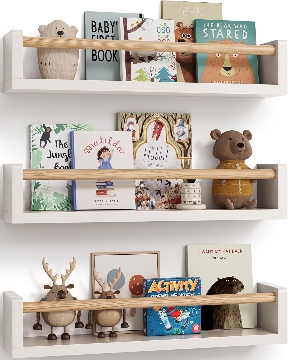 G&W Gruwald Nursery Book Shelves, Set of 3, Wall Bookshelf, Book Shelf for Kids Rooms, Wall Book Shelves for Bedroom Kids, Floating Shelf, Nursery Decor