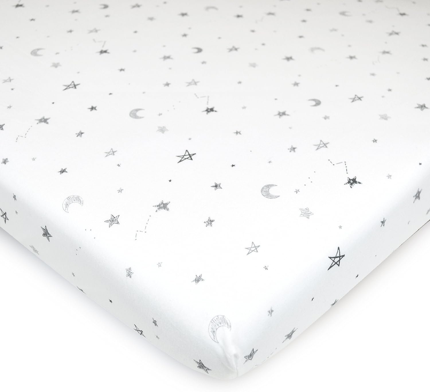 TL Care 100% Natural Cotton Fitted Mini Crib Sheet 38" x 24" - Soft & Breathable Small Nesting Portable Crib Sheet, Fits Pack N Play Mattresses, Stars and Moons, for Boys & Girls