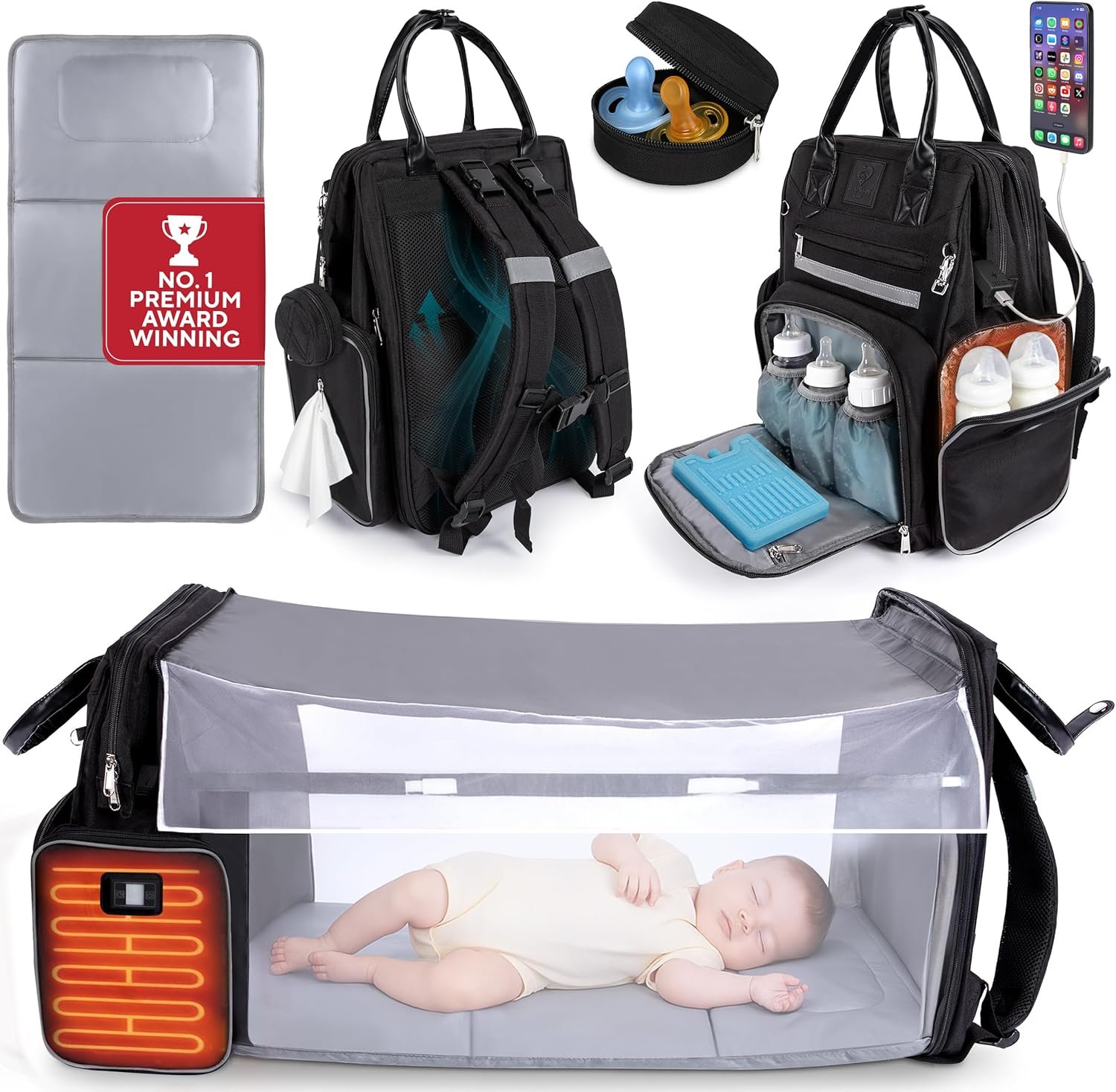Award-Winning Baby Diaper Bag Backpack with Changing Station –Large Multifunction Waterproof Diaper Bag, Warm Bottle Pockets, Travel Baby Organizer Mom &Dad, Newborn Baby Essentials, Mothers Day Gifts