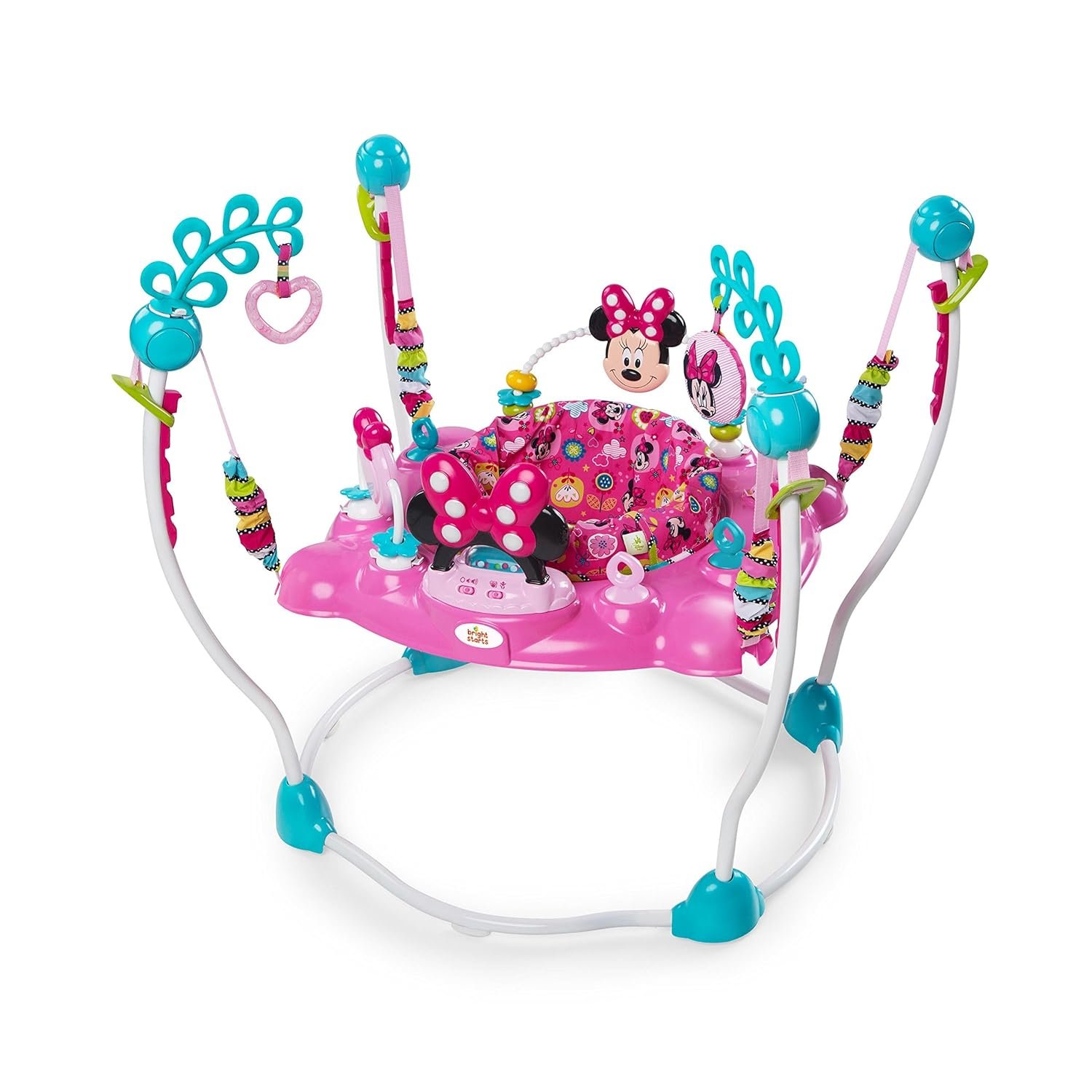 Bright Starts Disney Baby MINNIE MOUSE PeekABoo Baby Activity Center Jumper with 8 Toys, Lights & Sounds, 360-Degree Seat, 6-12 Months (Pink/Blue)