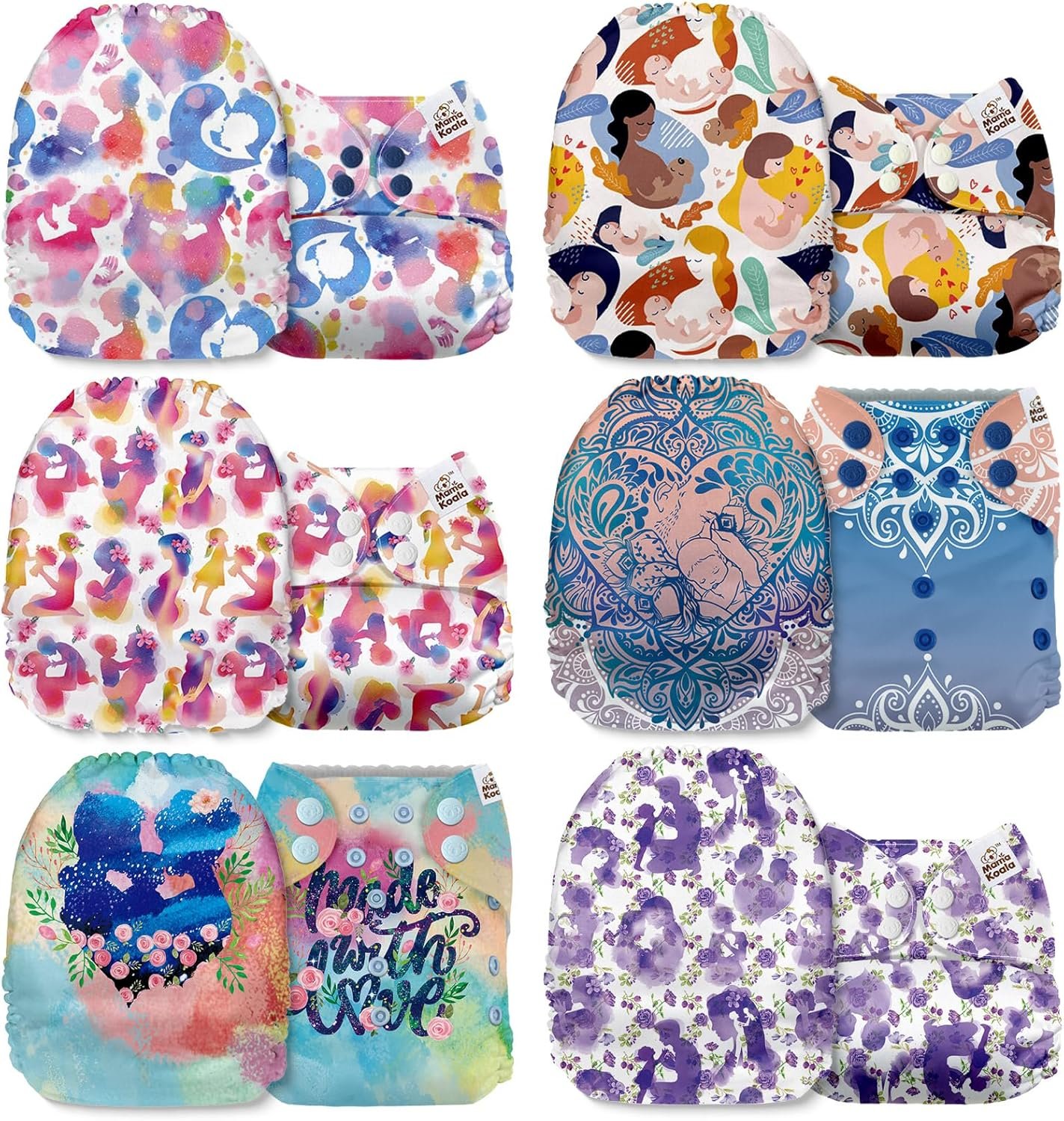 Mama Koala 1.0 Cloth Diapers for Babies, 6 Pack Pocket Shell Only (NO Inserts) - One Size Washable and Reusable Pocket Diapers for Newborns and Toddlers - 160026