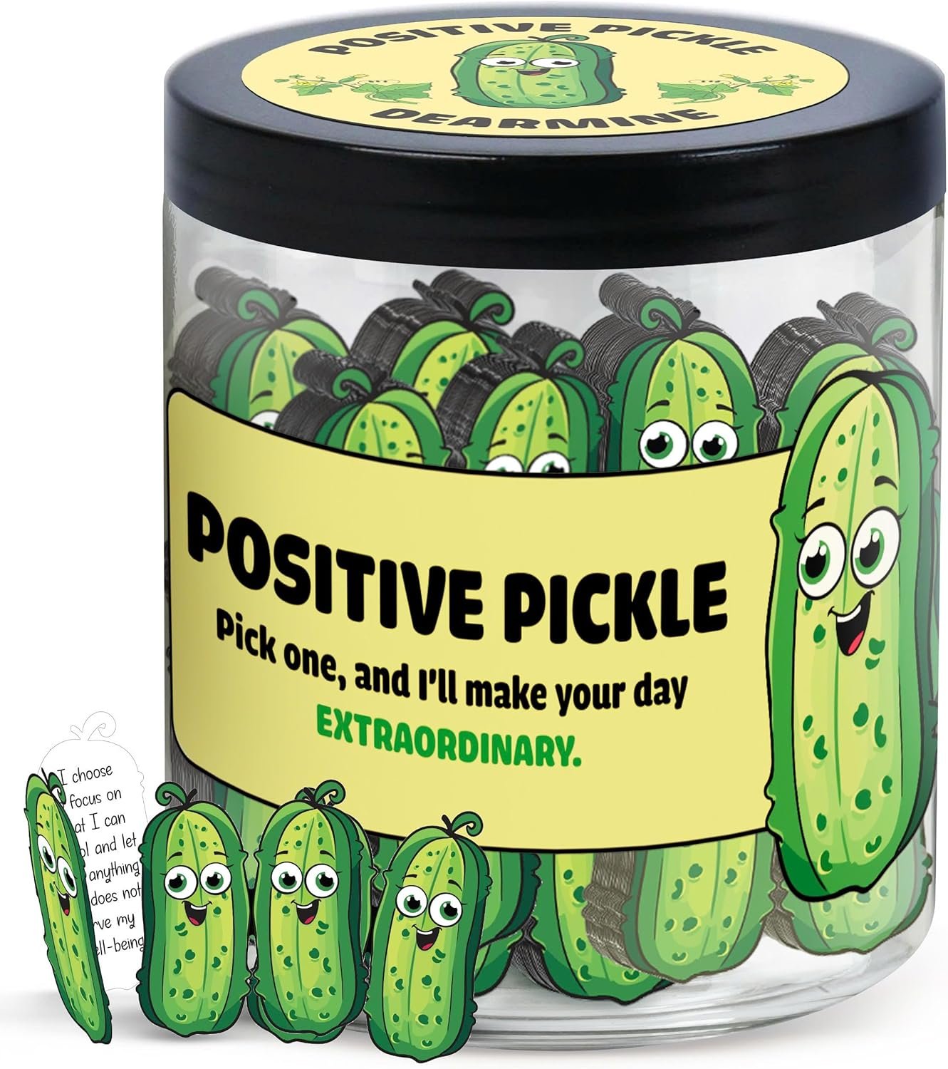 DEARMINE 60 Positive Pickle Cards Jar, Graduation Gifts, Mothers Day Birthday Gifts for Mom, Women, Coworkers, Adults, Teachers, Friends, Teen Boys, Teen Girl Gifts Trendy Stuff