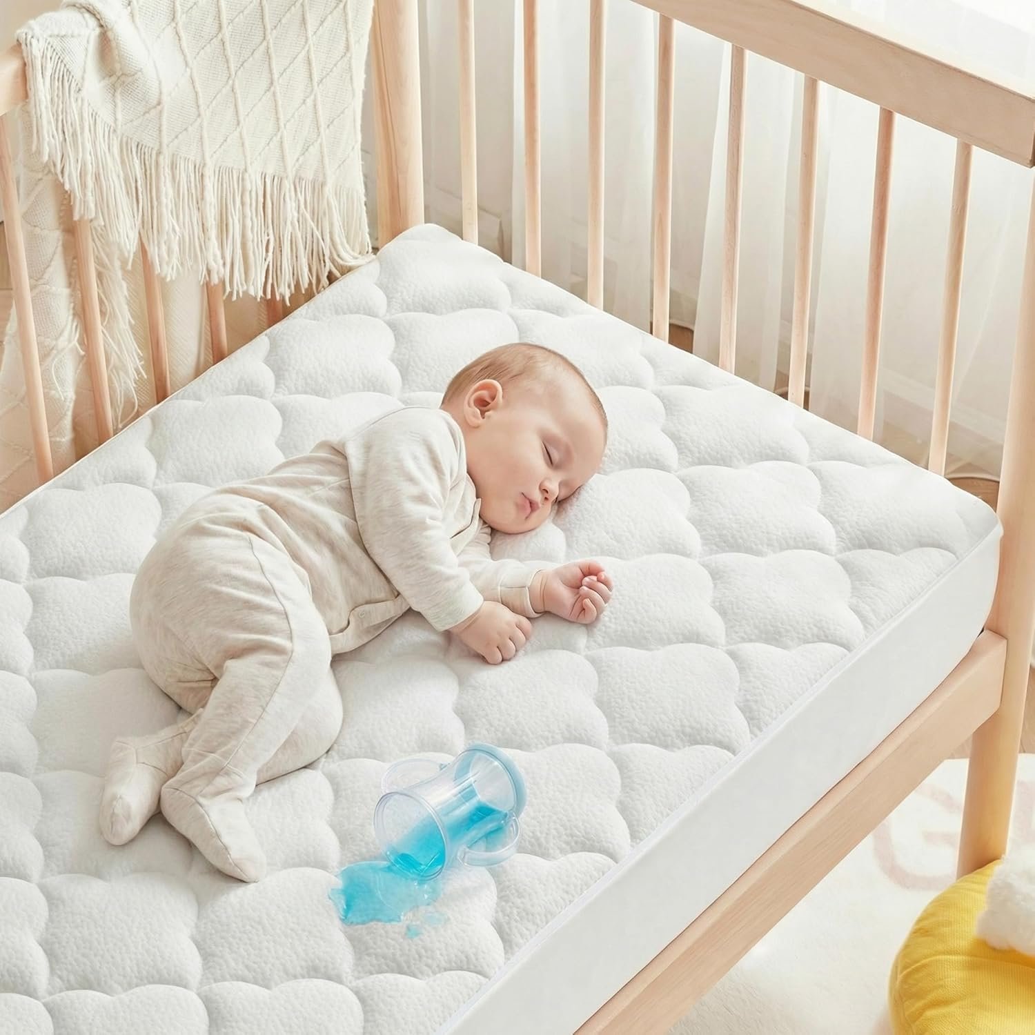 SLEEP ZONE Waterproof Crib Mattress Protector Pad - Quilted, Fitted Baby Mattress Cover 28"x52" - Soft Breathable Toddler Mattress Pad Noiseless Infant Bed Topper - Deep Pocket 14", White