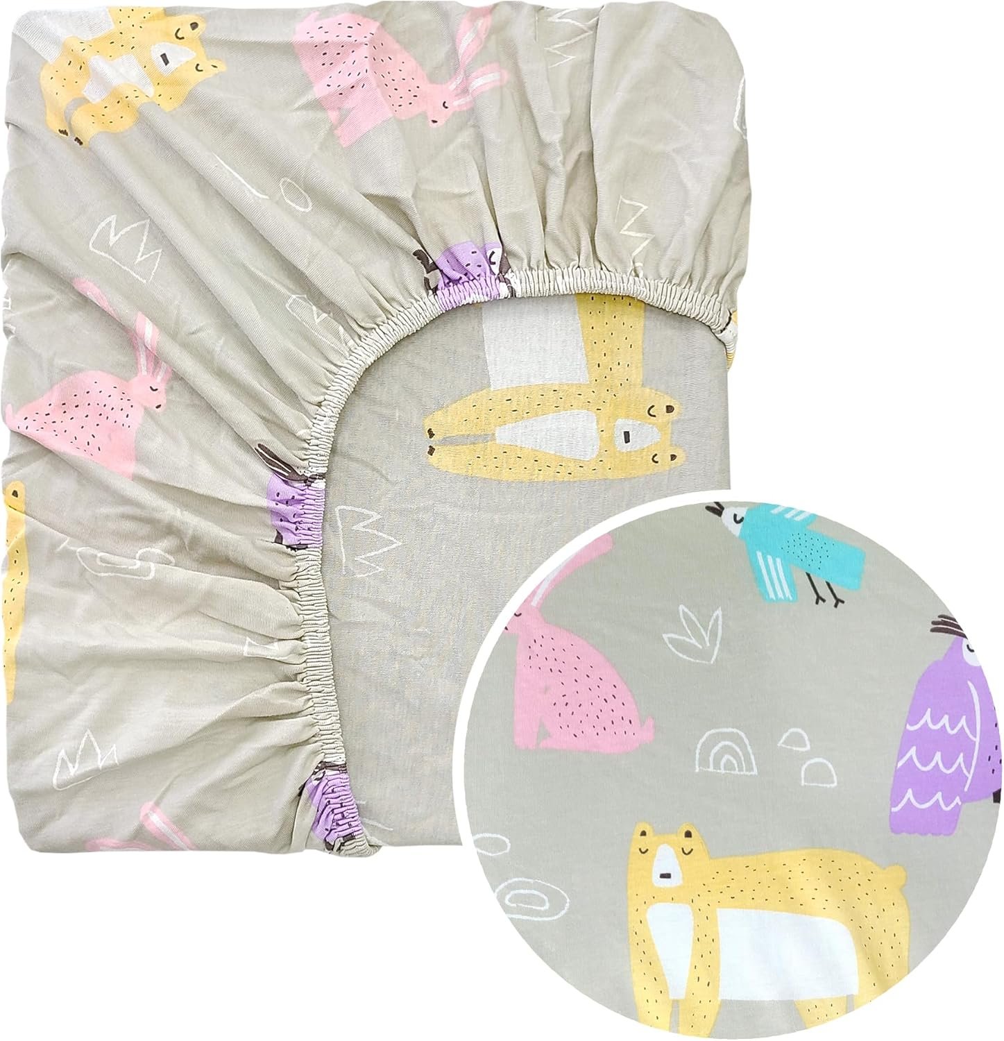 Organic Crib Sheet, GOTS Certified 100% Organic Cotton Fitted Crib Mattress Sheet, Fits Standard 28 x 52 x 9 in, 360° Elastic Deep Pocket, Animal Print, 1 Pack