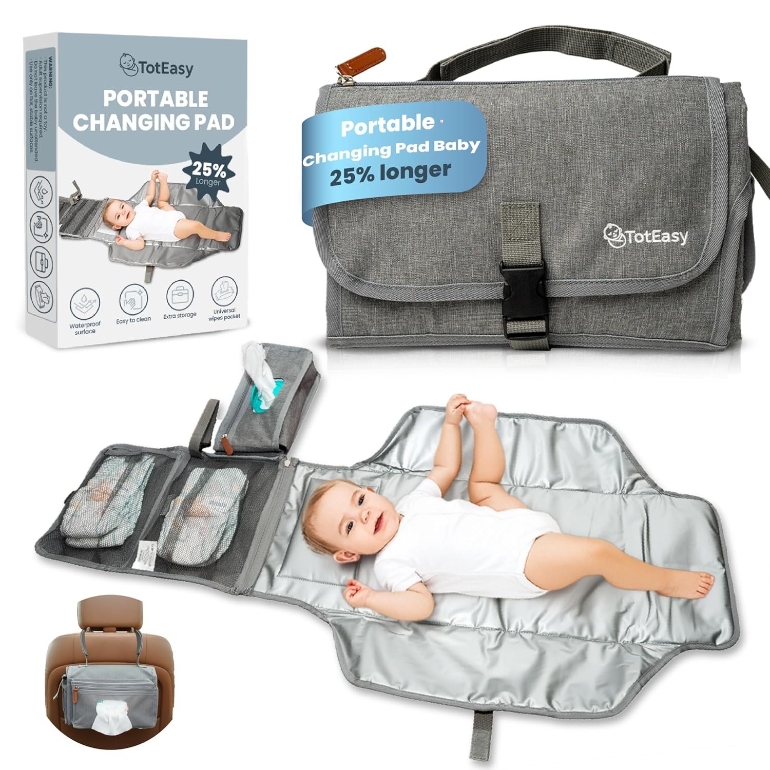 Portable Changing Pad - Changing Pad Travel Extra Long Waterproof with Storage and Wipes Pocket - Foldable Baby Diaper Changing Pad - Portable Changing Station for Travel, On-the-Go Parents & Newborns