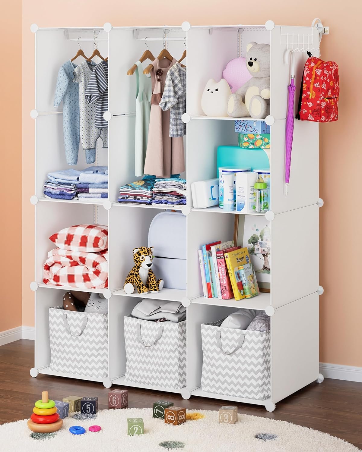 CUBEDIY Baby Closet Organizer for Nursery: Durable Baby Wardrobe for Closet - Customizable Baby Dresser Amoire Shelves - Waterproof Shelf Clothes Organizer w/Wall Fixation (White) | Durable, for Closet, Customizable, Amoire Shelves, Waterproof, Wall Fixation