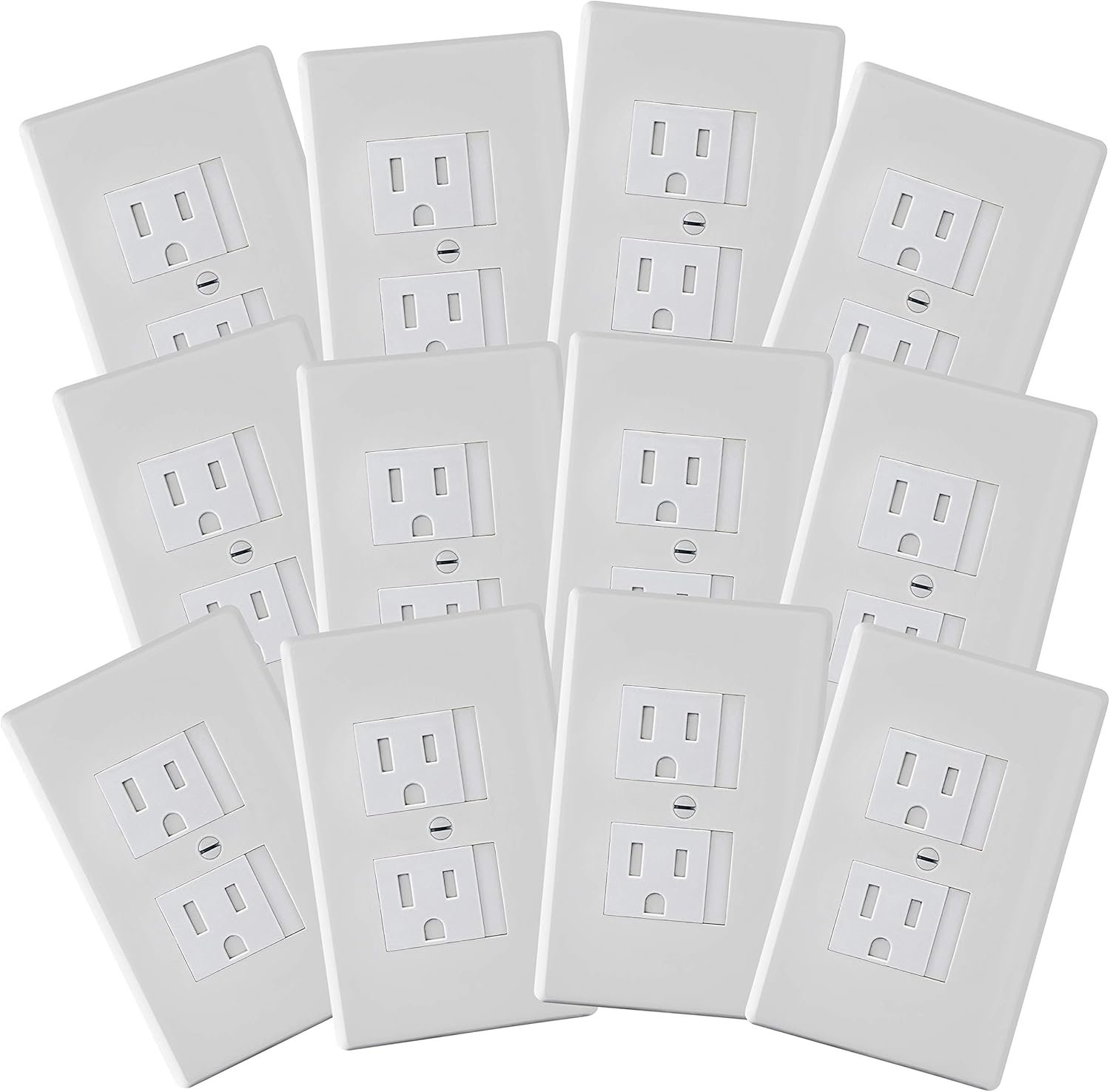 Safety Innovations Self-Closing Babyproof Outlet Covers - (For Center Screw Outlets Only) An Alternative To Wall Socket Plugs for Child Proofing, (12-Pack), (1-Screw), (White) White)