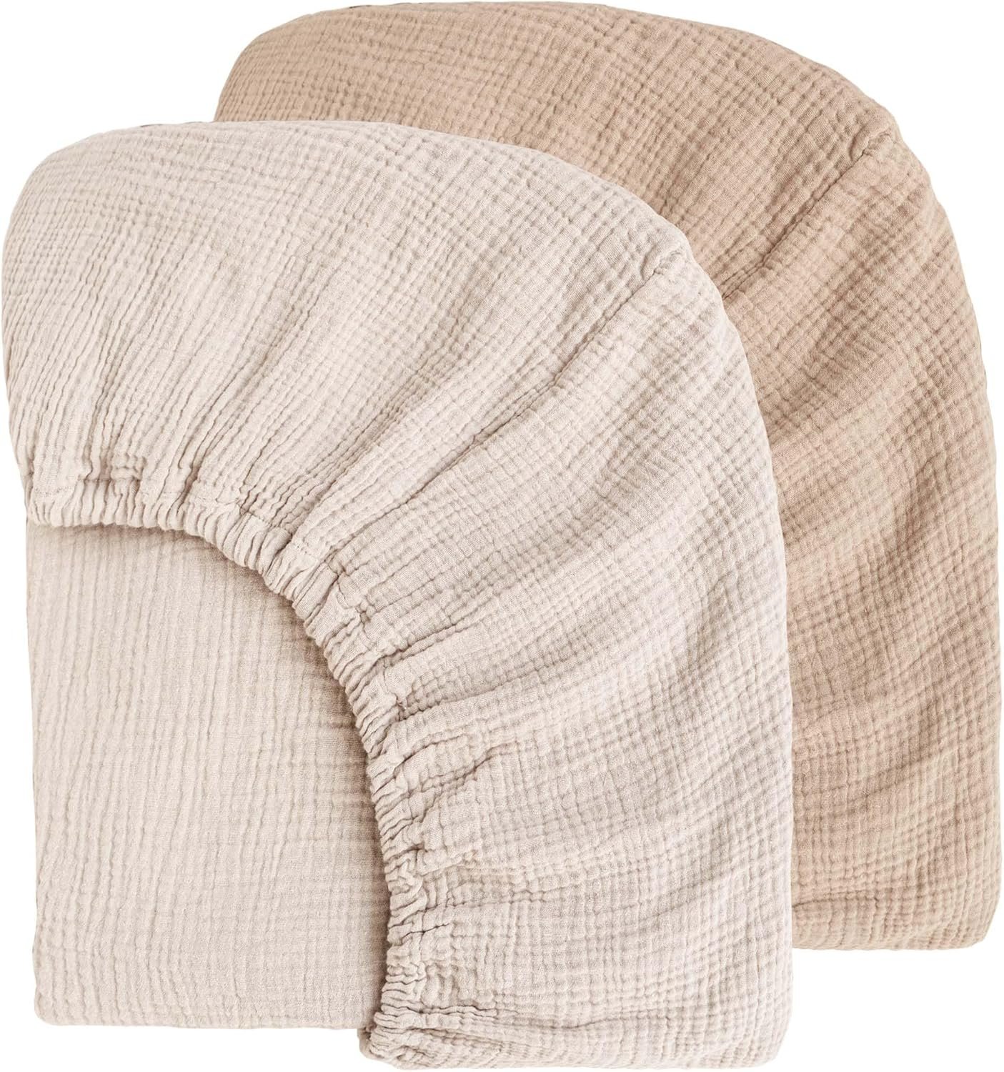 MairMore Muslin Crib Sheets for Baby Girls and Boys, Neutral Fitted Baby Bed Sheets for Standard Crib & Toddler Mattress - Soft and Breathable - 52"x28" (Ash & Ivory)