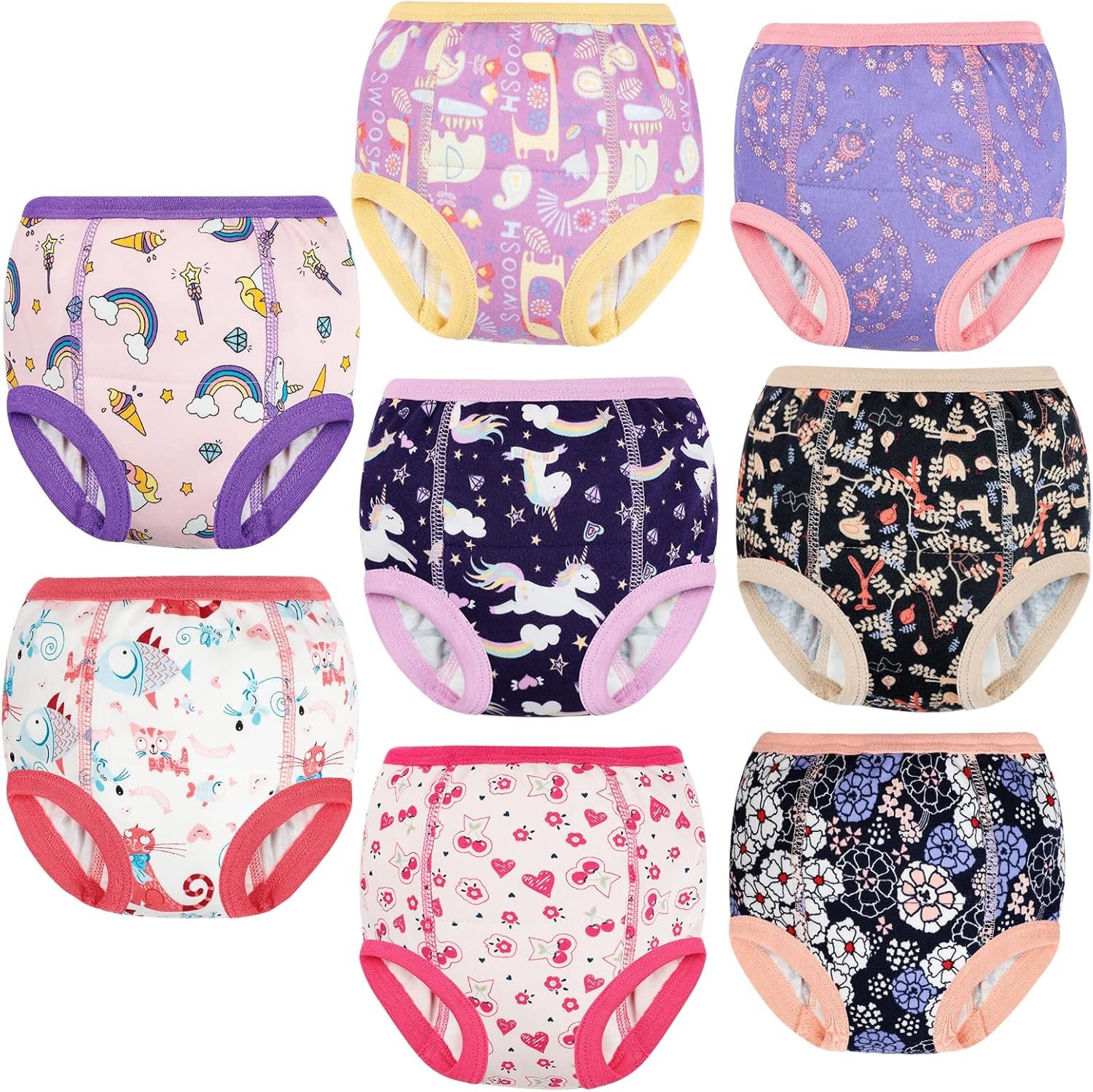 MooMoo Baby 8 Packs Potty Training Pants Cotton Absorbent Training Underwear for Toddler Boy and Girls 2T-9T