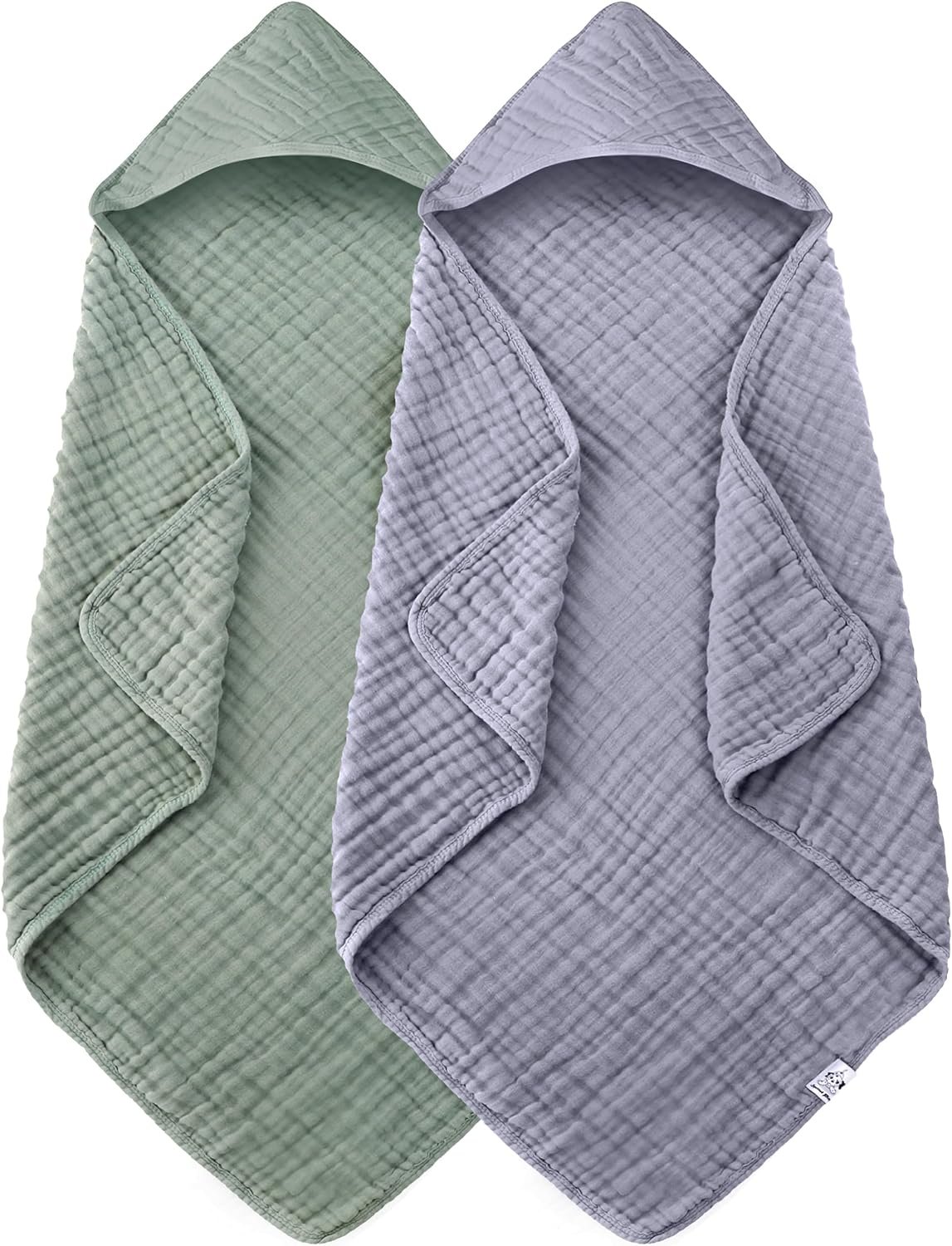 Spotted Play 2 Pack Hooded Baby Towels - 100% Muslin Cotton for Newborns, Infants, Toddlers - Large 32x32Inch Size - Highly Absorbent and Essential for Newborn Care, Green and Grey