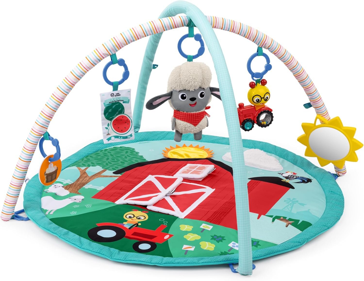 Baby Einstein Ingenuity Farm Explorers Happy Harvest Touch & Feel Baby Play Gym & Mat with 5 Removable Toys, 20+ Songs & Sounds, Ages 0+ Months
