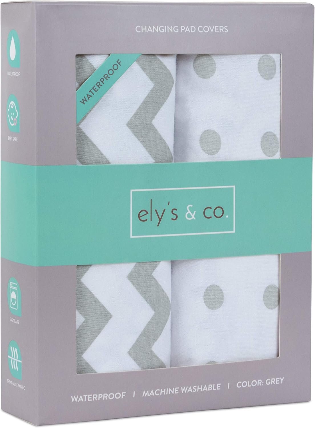 Waterproof Changing Pad Cover Sheets 2-Pack for Baby Boy or Baby Girl - (Grey Chevron & Polka Dots)