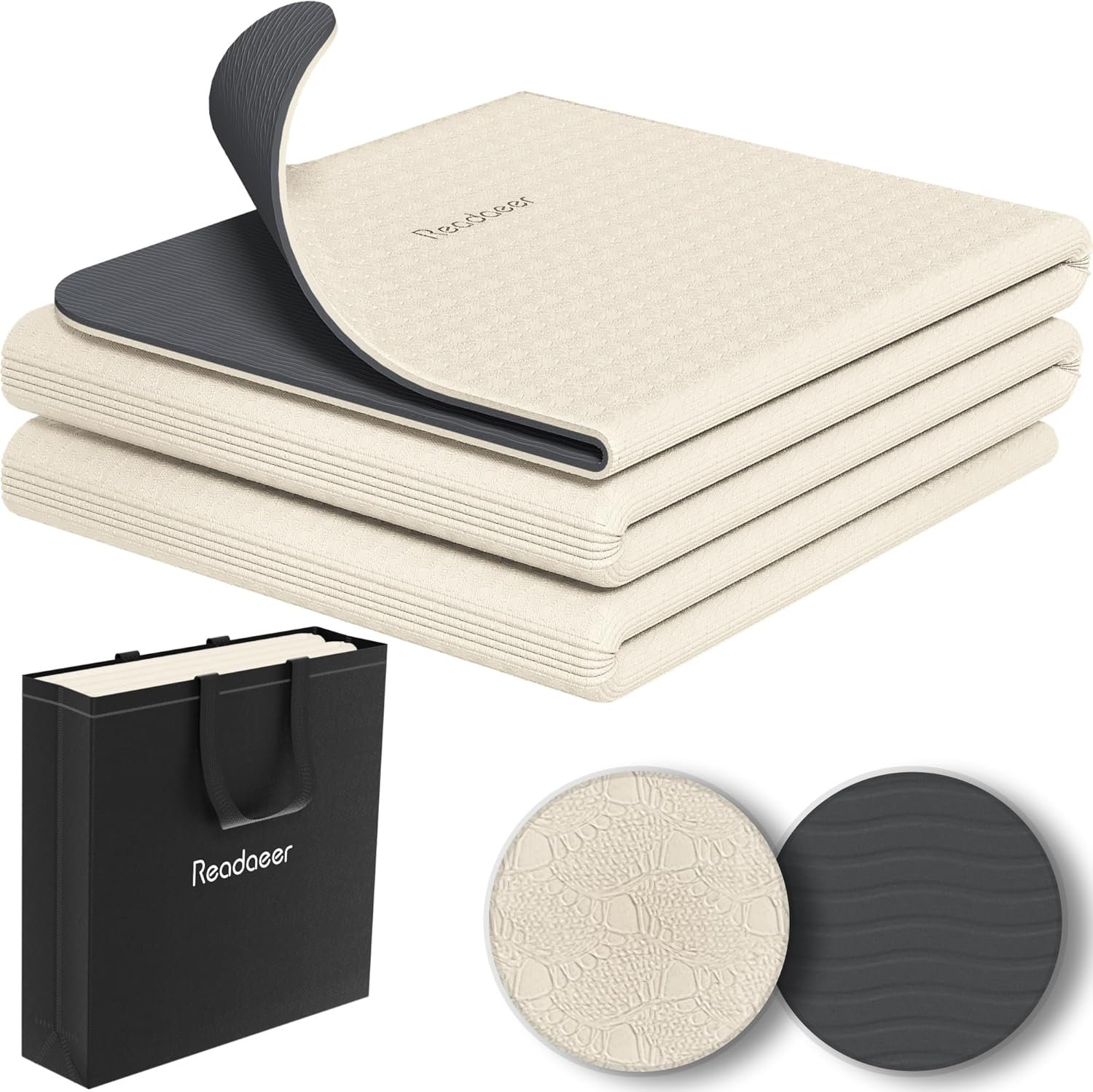 Readaeer Foldable Yoga Mat for Travel Folding Yoga Mat 6mm Thick with Carrying Bag, Non-Slip TPE Exercise Pilates Mat for 72" L x 24" W x 0.24 Inch