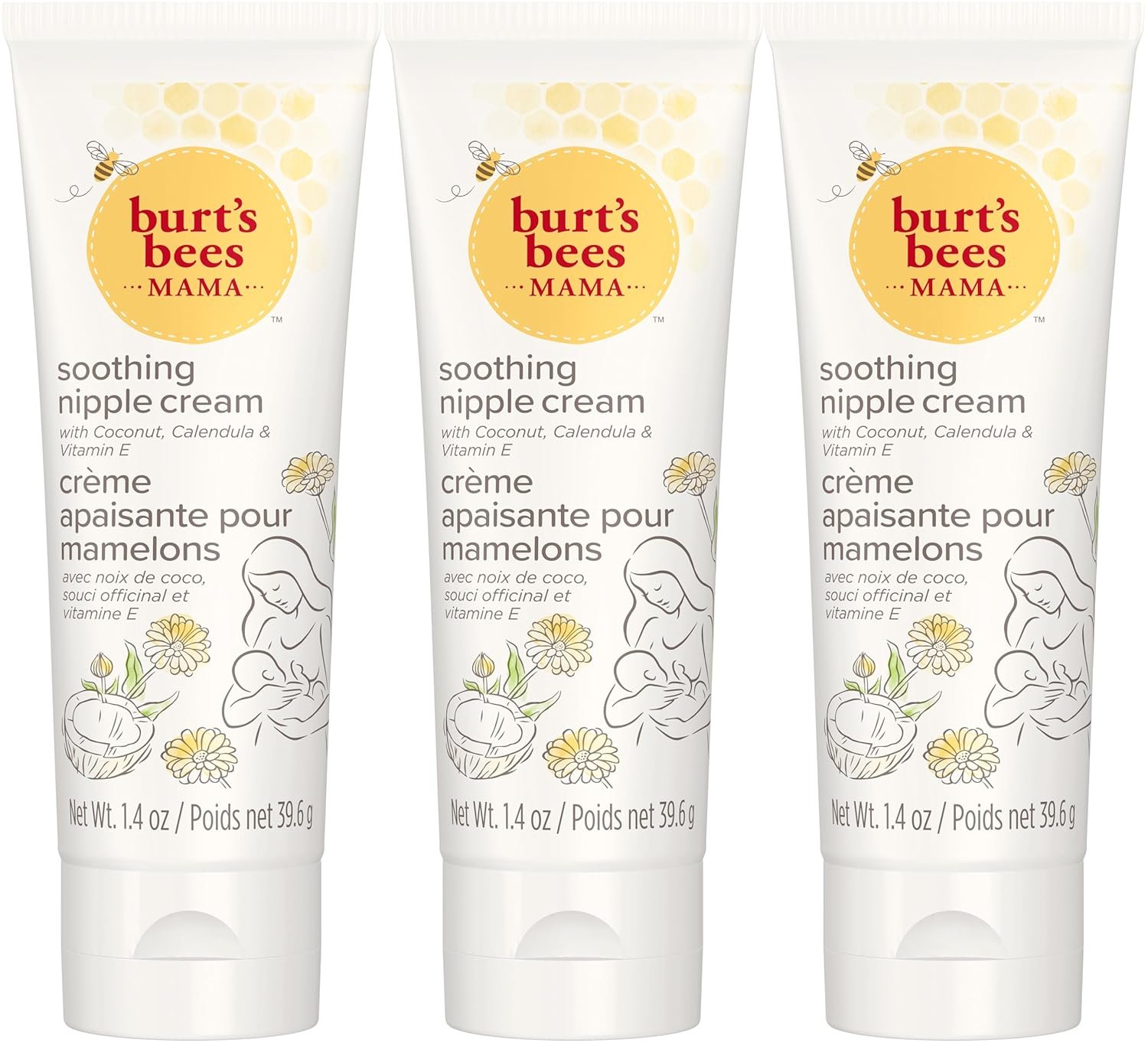 Burt's Bees Mama Soothing Nipple Cream with Coconut, Calendula and Vitamin E, 100% Natural Origin, 1.4 Ounces, Pack of 3