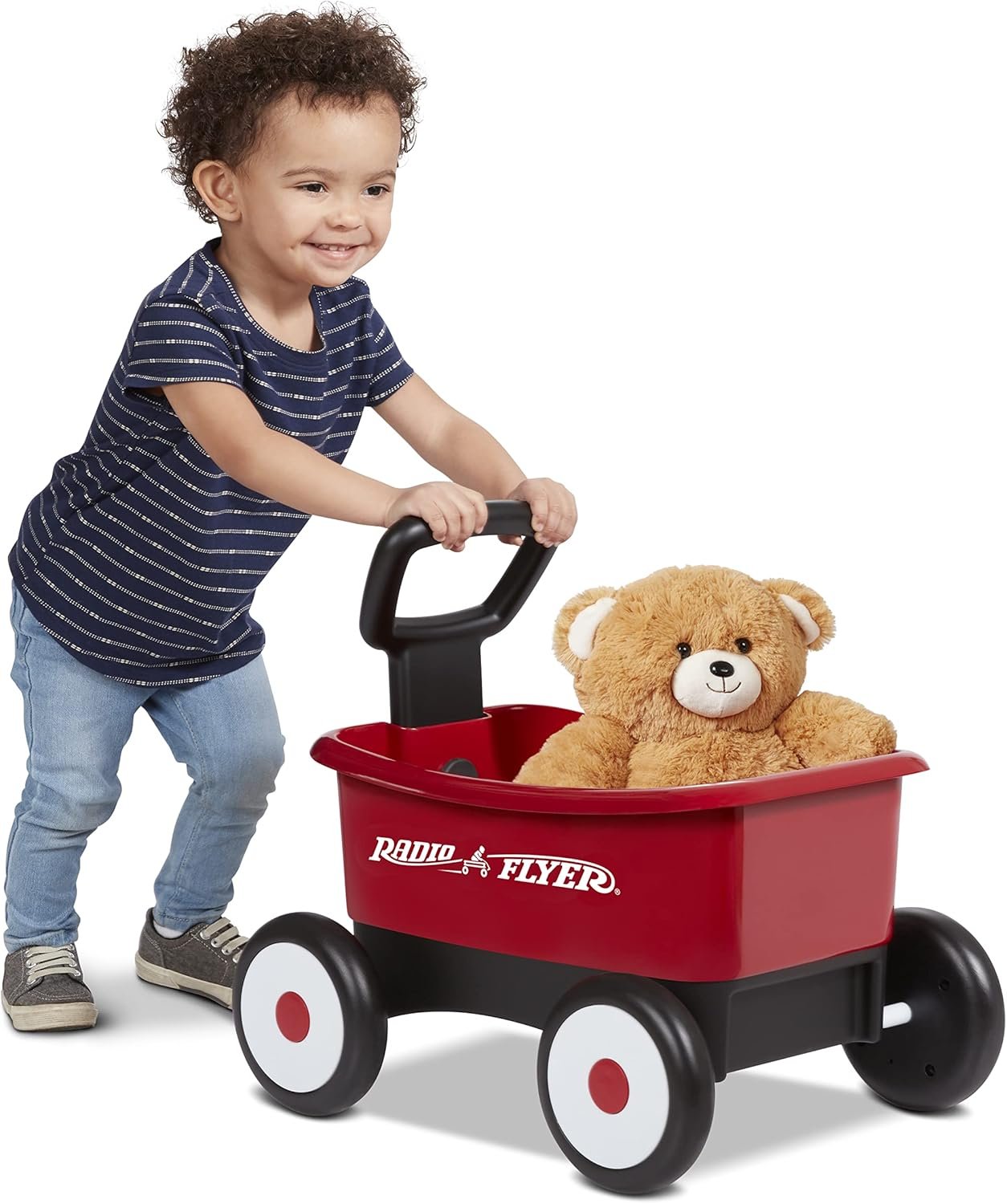 Radio Flyer Push & Pull Walker Wagon with Teddy Bear, Red, for Kids 1-4 Years Old, Locking Handle for Stability, Baby Push Walker Converts to Pull Wagon, for Indoor & Outdoor Play