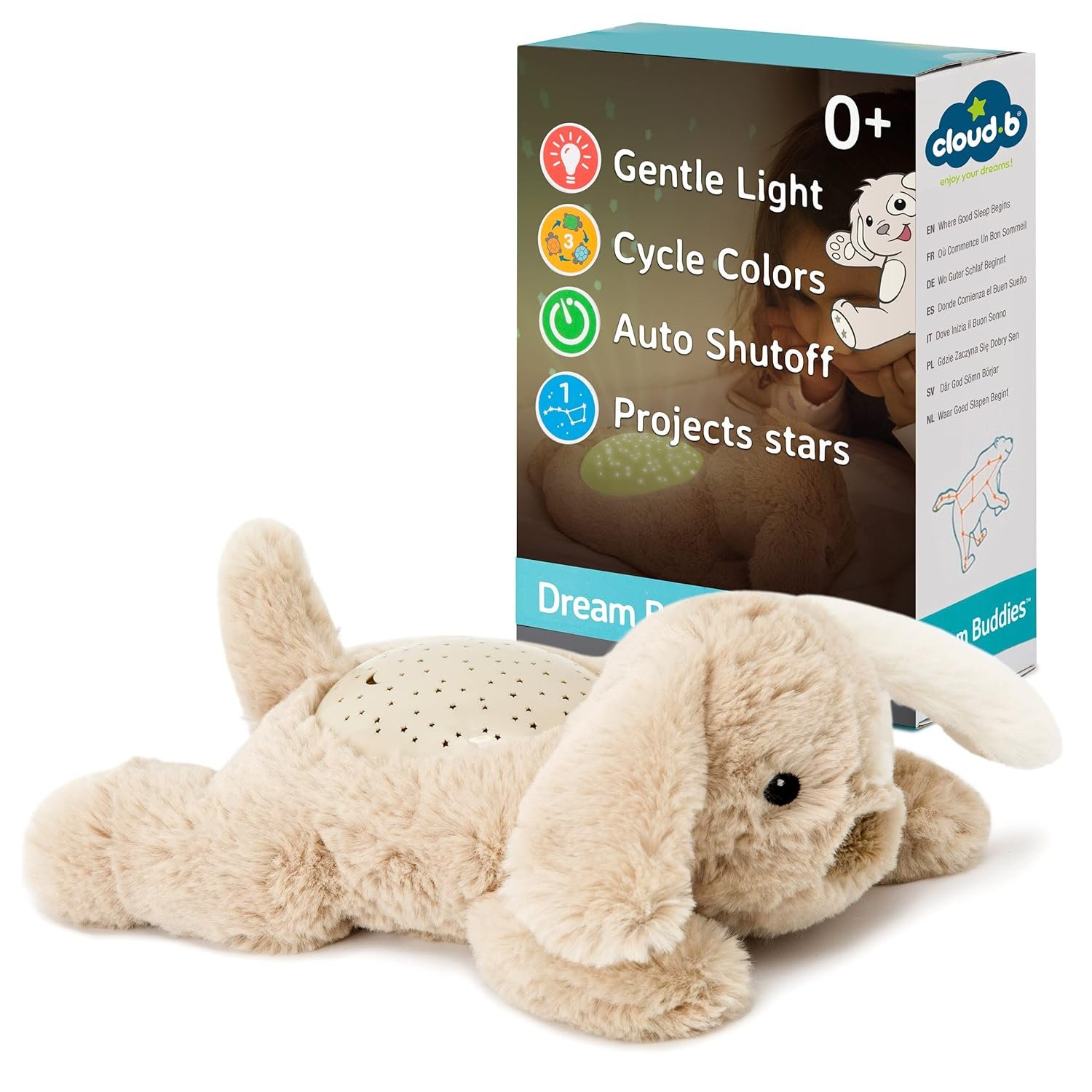 Cloud b Calming Mini Nightlight Star Projector | Gentle Brightness | 3 Colors | 1 Constellation | Auto-Shutoff | Dream Buddies Patch The Puppy