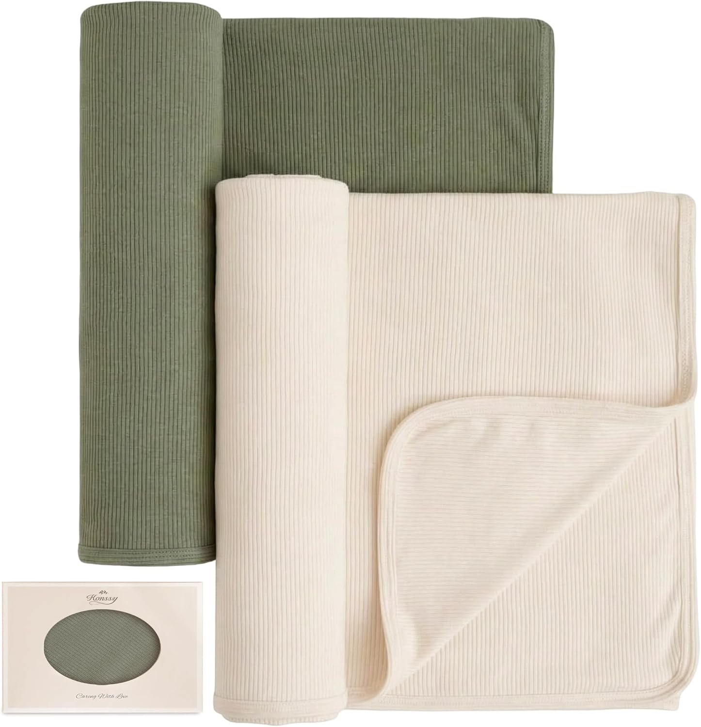 Konssy Ribbed Knit Baby Blankets 2 Pack, Stretchy Lightweight Swaddle Blanket for Boys & Girls, Soft Cozy Receiving Wrap for Newborns, Infants, & Toddlers, 33x42 Inch
