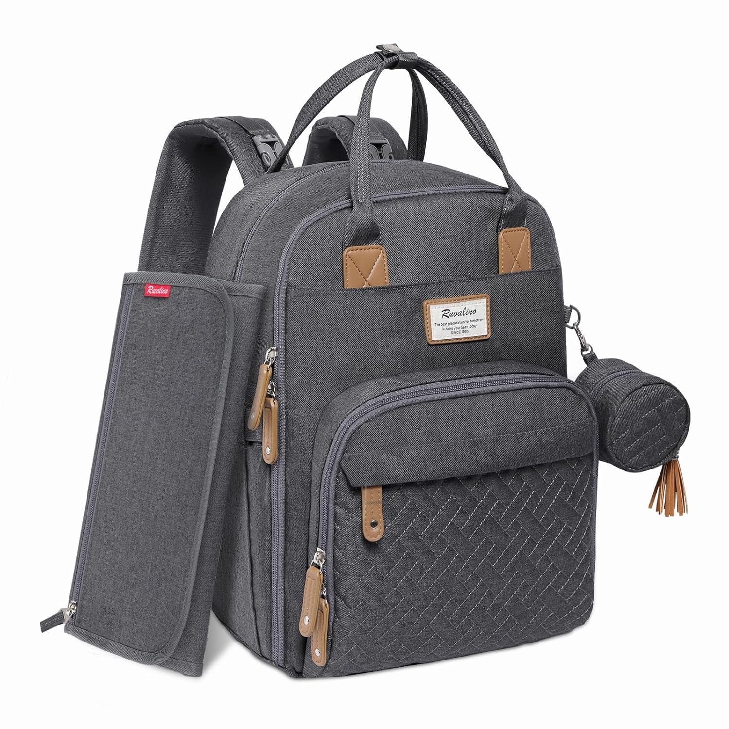 RUVALINO Diaper Bag Backpack, Multifunction Travel Pack Maternity Baby Changing Bags, Large Capacity, Waterproof, Dark Gray | Multifunction