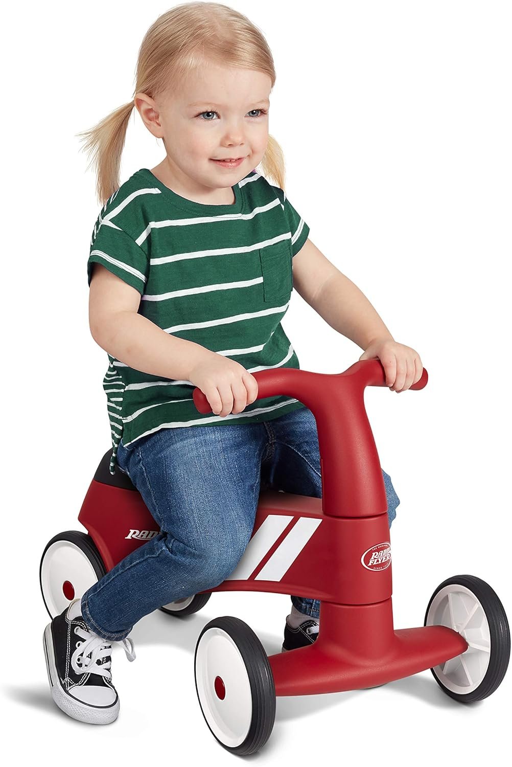 Radio Flyer Scoot About Sport Ride On, For Toddlers 1-3, Stable Wide-Set Front Wheels, Front Steering, Clear Kick Path, Under Seat Storage, Easy-Glide Wheels, 42 lb Capacity, Toddler Ride On Toys