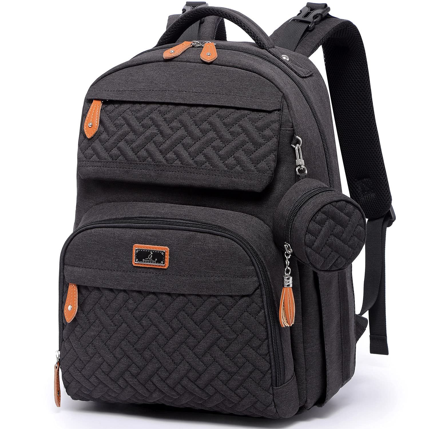 BabbleRoo Diaper Bag Backpack - Travel Large Baby Diaper Bag with Changing pad, Waterproof Baby Bags for Mom & Dad, Unisex Bags with Pacifier Case, Luggage Strap & Stroller Clips– Black