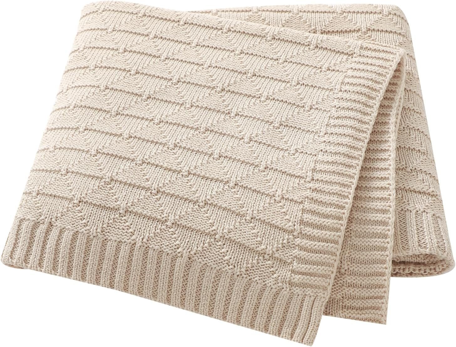 Baby Receiving Blanket for Boys Girls Knit Neutral Swaddle Blankets Soft Lightweight Crib Stroller Blankets for Newborn Infant Toddlers Beige 30 x 40 Inch