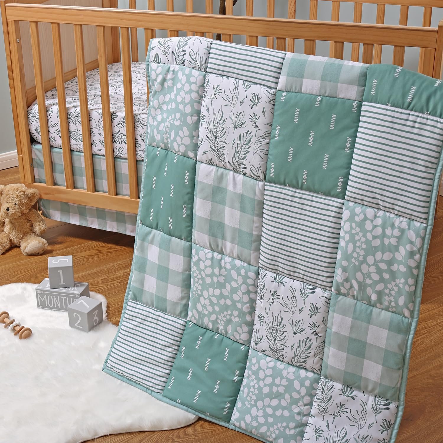 The Peanutshell 3 Piece Baby Crib Bedding Set for Boys & Girls - Newborn, Infant & Toddler Nursery Bed Set Decor with Fitted Crib Sheet, Dust Ruffle, Comforter