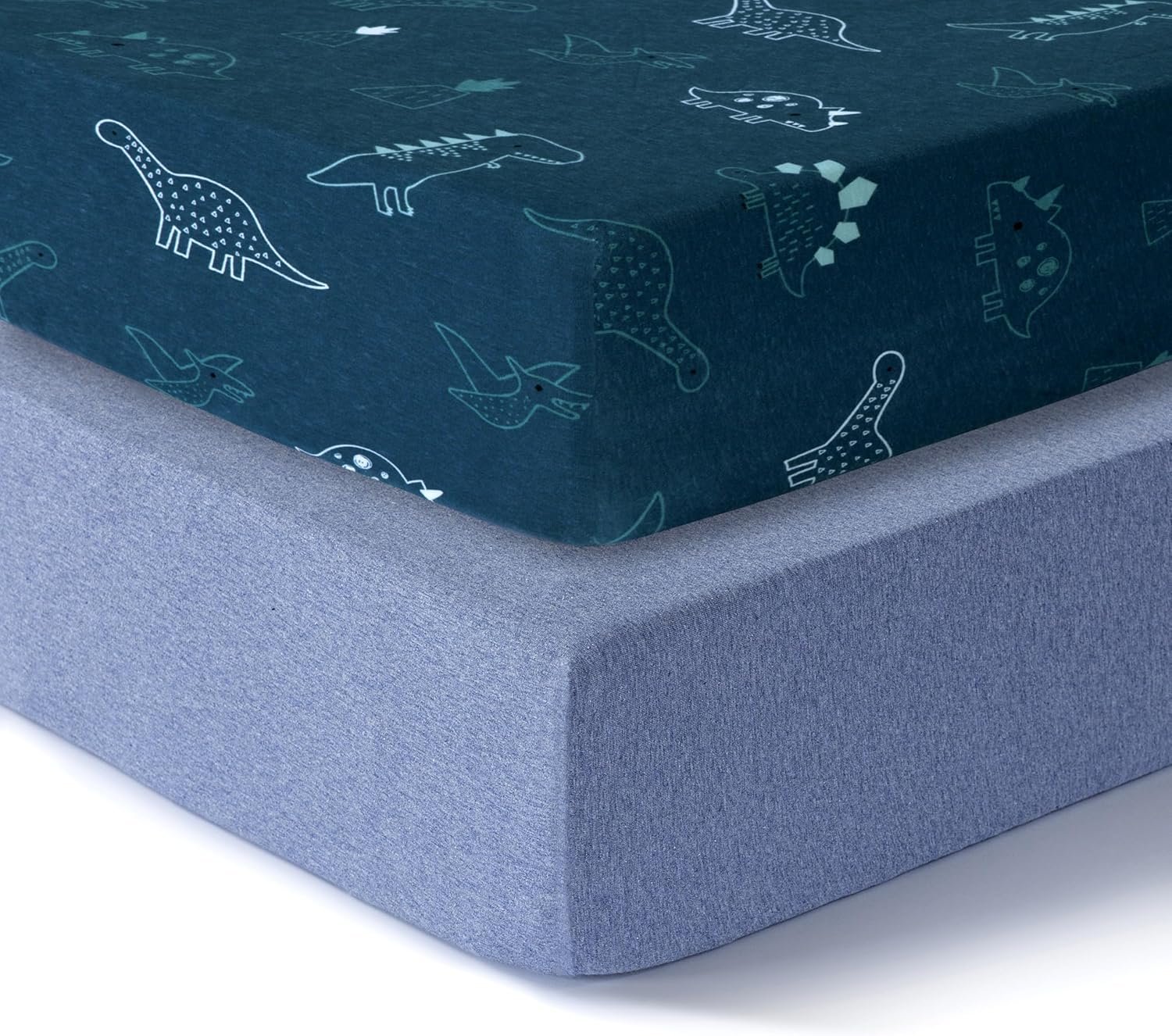 Dreamology Cotton Crib Sheets,2-Pack,Standard Crib Sheets Boys,Girls,100% Cotton Crib sheets,Baby Crib sheet,Cotton Crib Sheet Fitted and Toddler Bed Sheets,52x28 Crib Mattress Sheet | Dino,Denim Blue