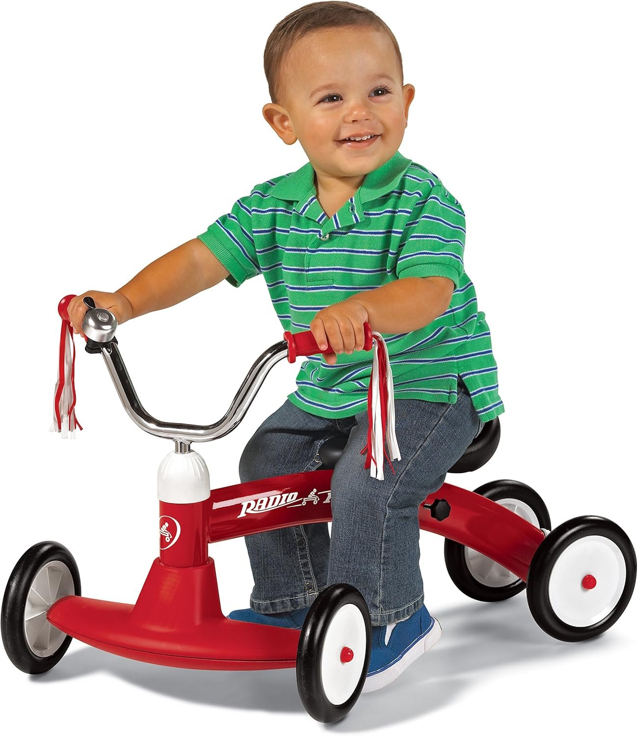 Radio Flyer Scoot About Ride On, For Toddlers 1-3, Adjustable Seat, Stable Wide-Set Front Wheels, Clear Kick Path, Furniture-Friendly Bumper, Easy-Glide Wheels, 42 lb Capacity, Toddler Ride On Toys