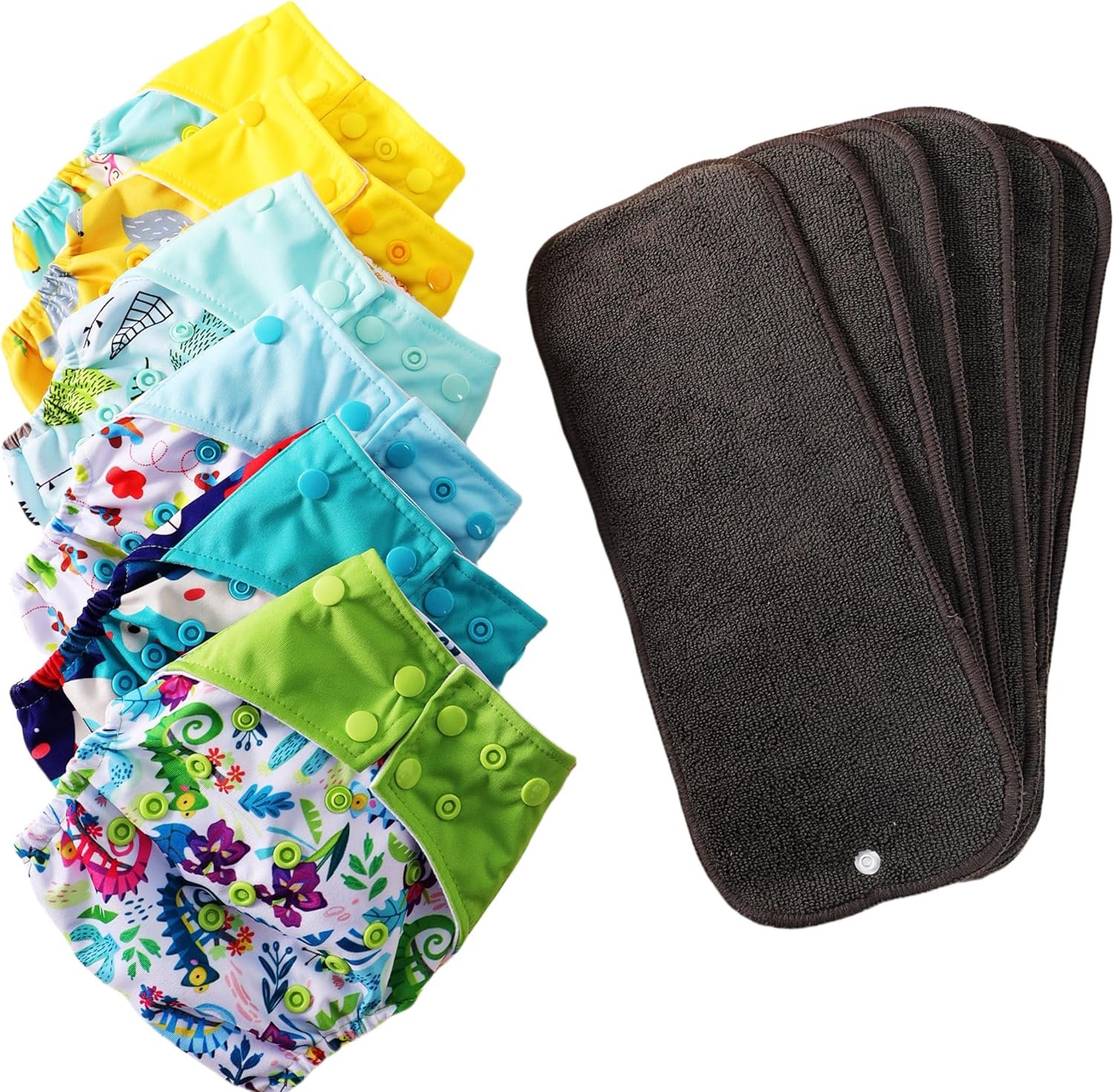 Cloth Diapers 6 Pack with 6 Inserts & 1 Wet Bag - Waterproof Cover, Washable, Reusable & One Size Adjustable Pocket Diapers for Newborns and Toddlers (Bear Set)