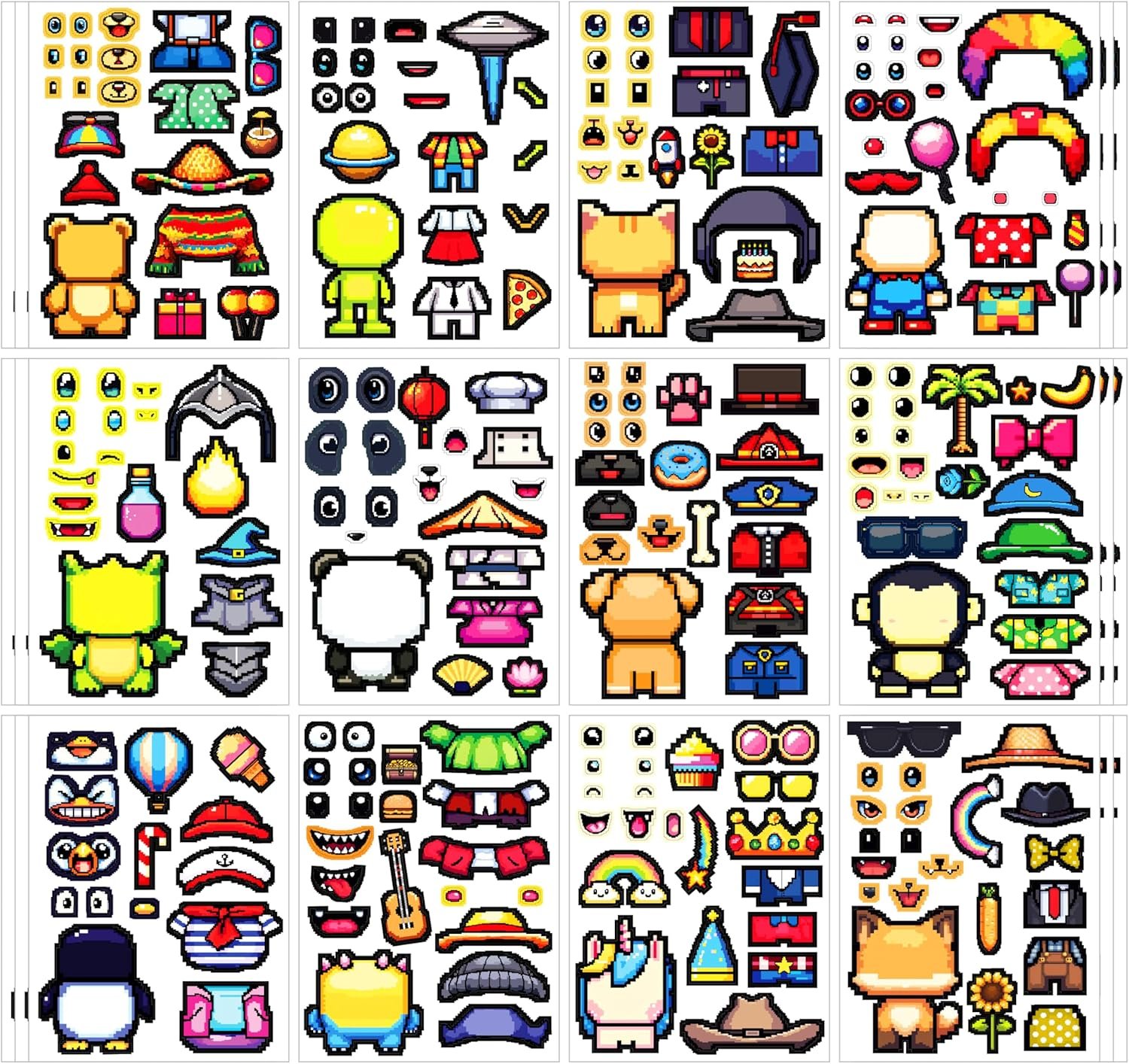 Pixel Buddy Make-a-Face Stickers for Kids – 36 Sheets Sticker Pack with 700+ Mix & Match Stickers – Fun Craft Activity for Ages 3–8 – Creative Screen-Free Toy for Travel & Parties