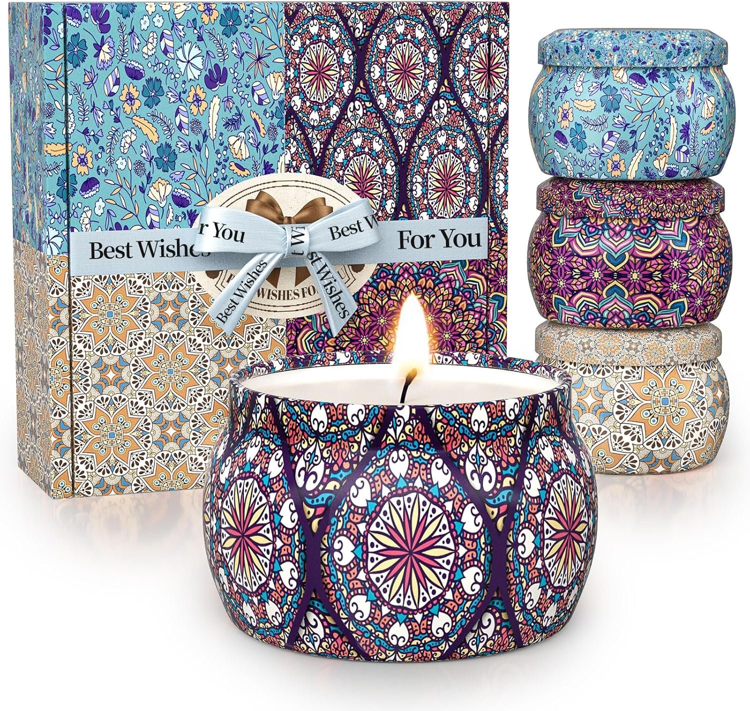 TranquilBliss Scented Candle Set, 4 Pack Soy Wax Candles, 120H Burn Time, Ideal Gifts for Women, Birthday Presents