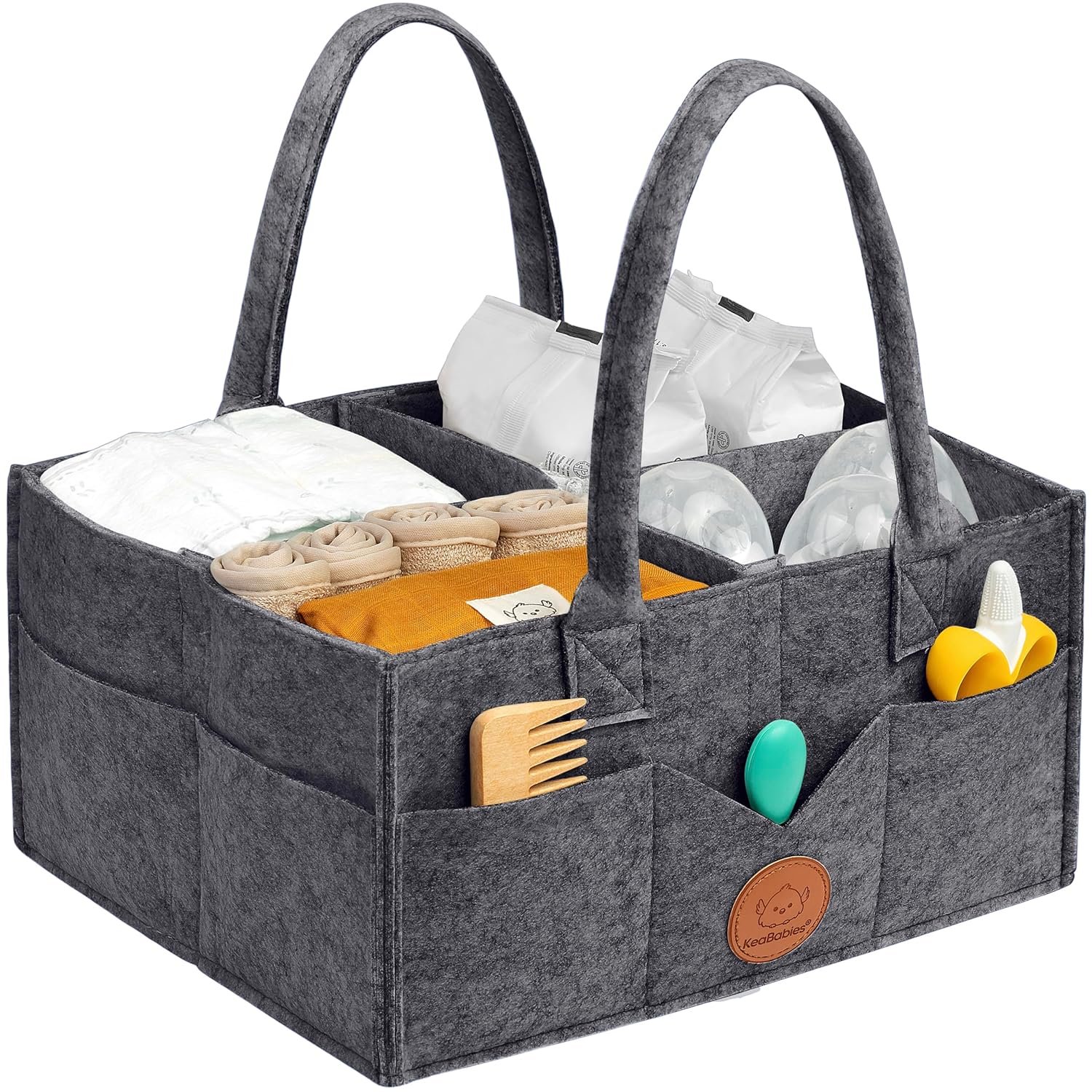 KeaBabies Baby Diaper Caddy Organizer with Handle - Portable Baby Car Organizers and Storage for Nursery, Changing Table, Large Shower Gift Basket for New Mom Gifts & Boy Girl Registry (Mystic Gray)