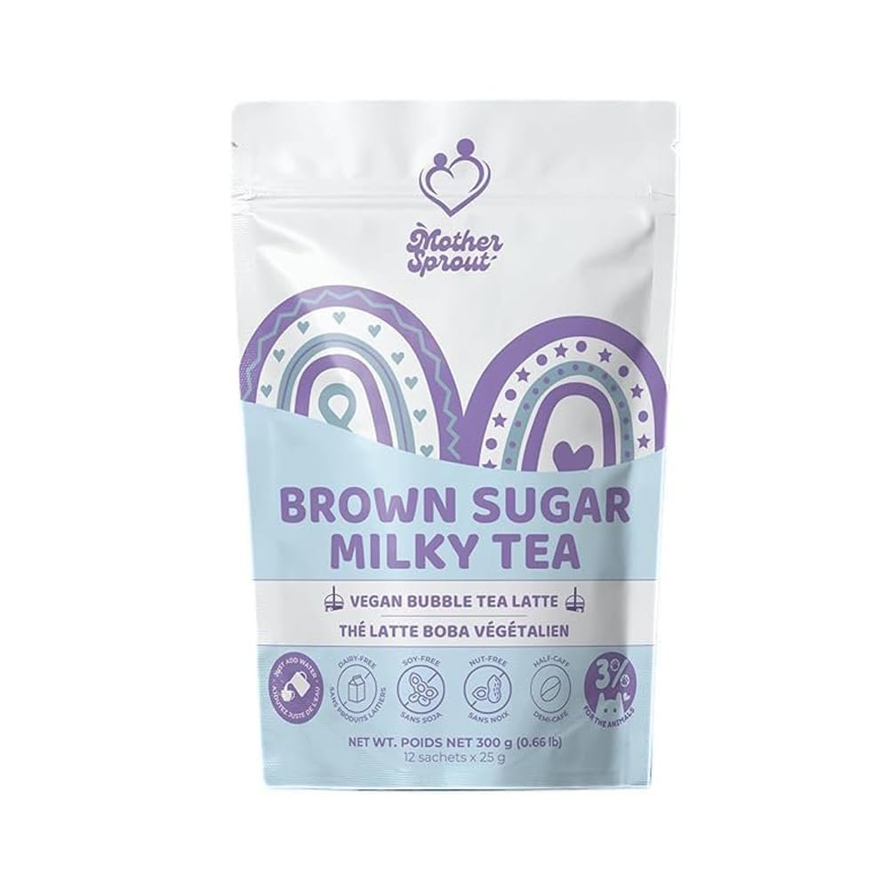 Mother Sprout Brown Sugar Milky Tea – Vegan Lactation Drink Mix (Bubble Tea Latte Flavor) for Breastfeeding, Supplement to Support Breast Milk Supply, 12 Servings