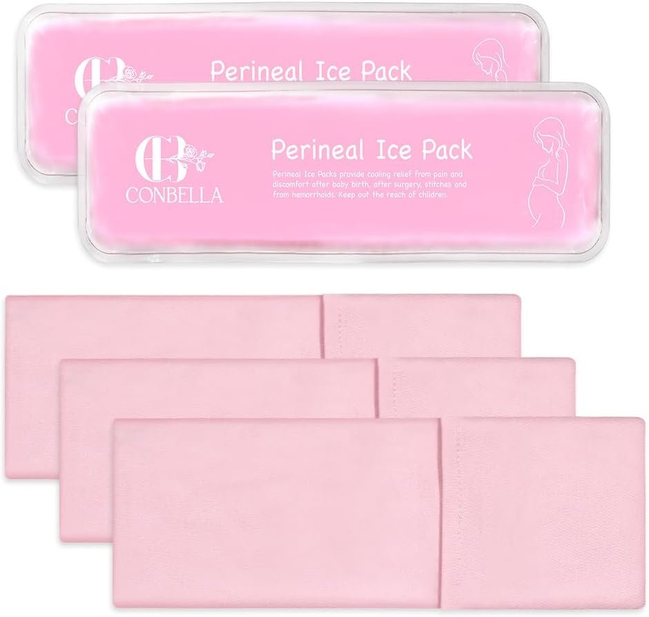 Perineal Ice Packs for Postpartum Recovery, Reusable Hot & Cold Postpartum Ice Packs, 2 Gel Ice Packs & 3 Washable Soft Covers for Hemorrhoid & C-Section Relief, New Mom Gift(Pink)