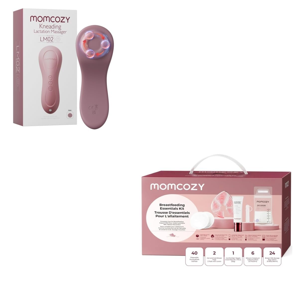 Momcozy Rolling Lactation Massager with Heat & 73-Piece Postpartum Essentials Kit for Breastfeeding