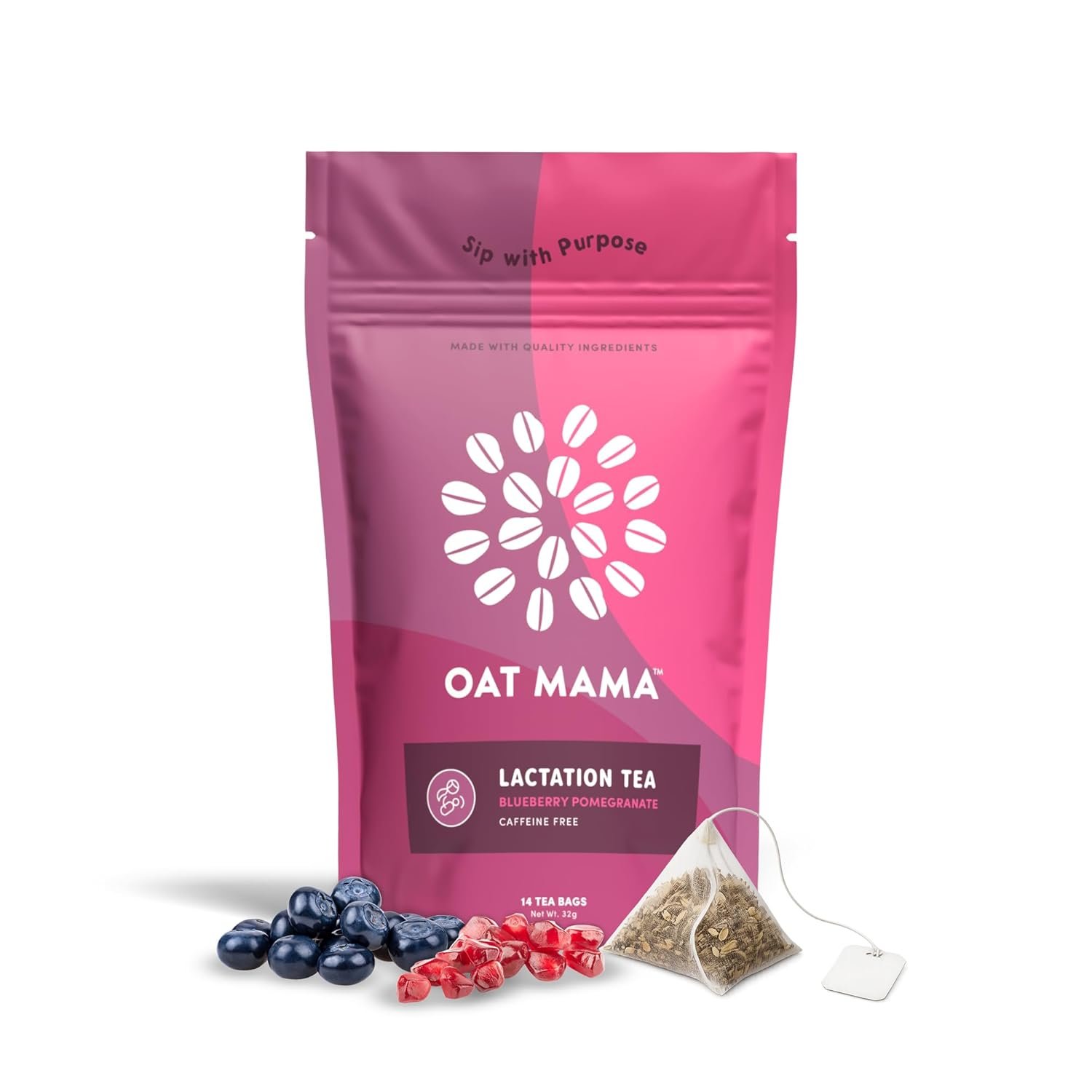 Oat Mama Flavored Microplastics-Free Lactation Tea for Breastfeeding Moms - Blueberry Pomegranate - Breastfeeding Essentials for Milk Supply Increase - Organic Lactation Support & Postpartum Recovery