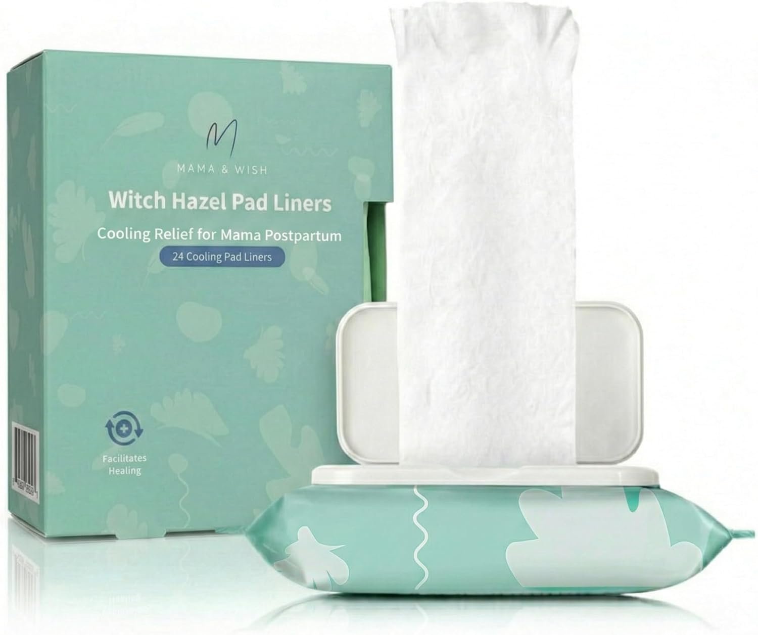 Mama & Wish Witch Hazel Pad Liners for Postpartum Care (24 Count) | Full-Length Cooling Perineal Pads Liner | Postpartum Essentials | Ice Pads Postpartum Liner - Witch Hazel Pads for Postpartum Care