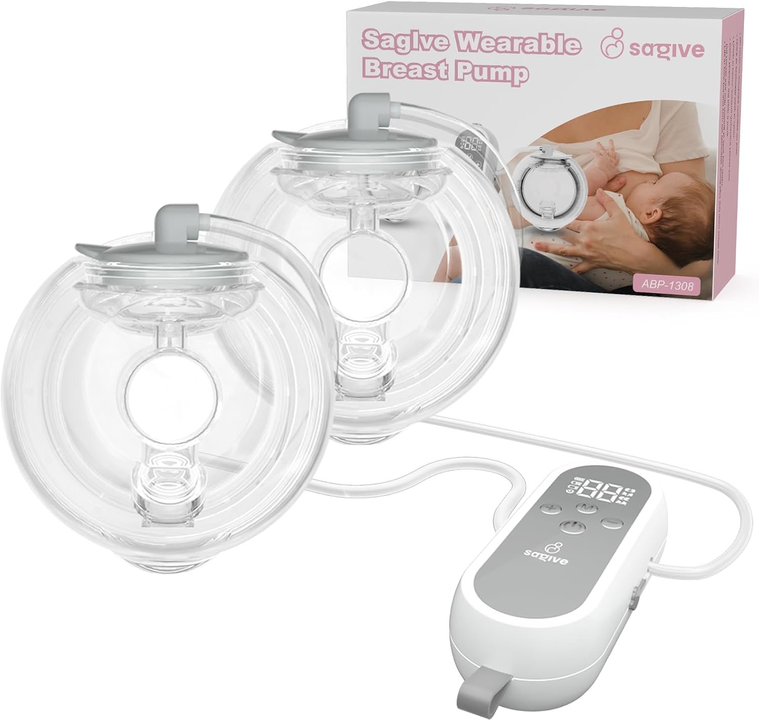 Wearable Breast Pump ABP-1308 | SPA-Level Comfort 3 Modes & 9 Levels Wearable Breastfeeding Pump, Low-Noise Electric Breast Pump Portable for Office & Home Use (27mm Shield, 21/24mm Flange)