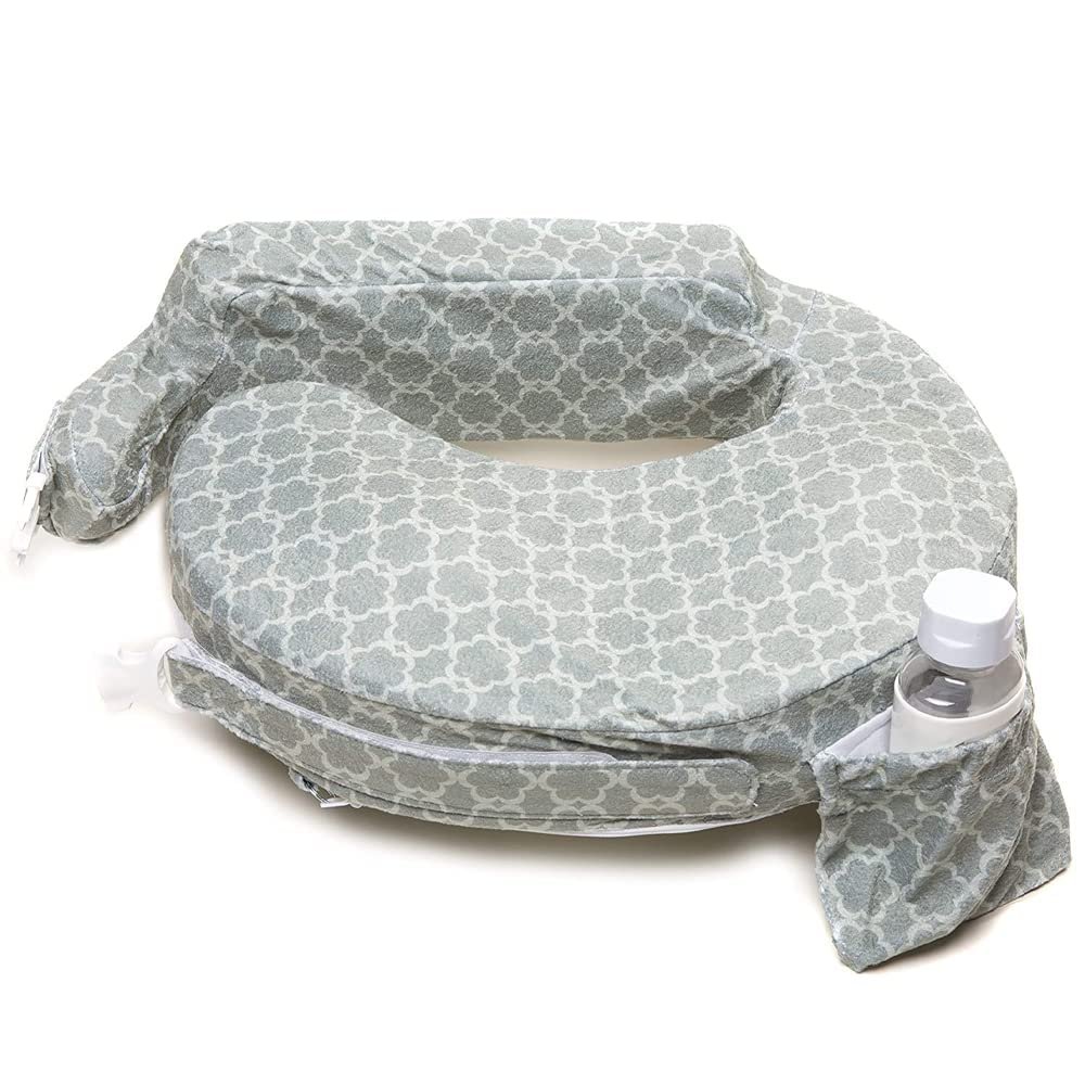My Brest Friend Nursing Pillow - Deluxe - Enhanced Comfort w/ Slipcover - Ergonomic Design for Ultimate Breastfeeding Support For Mom & Baby - Adjustable Backrest & Handy Side Pocket, Flower Key Gray