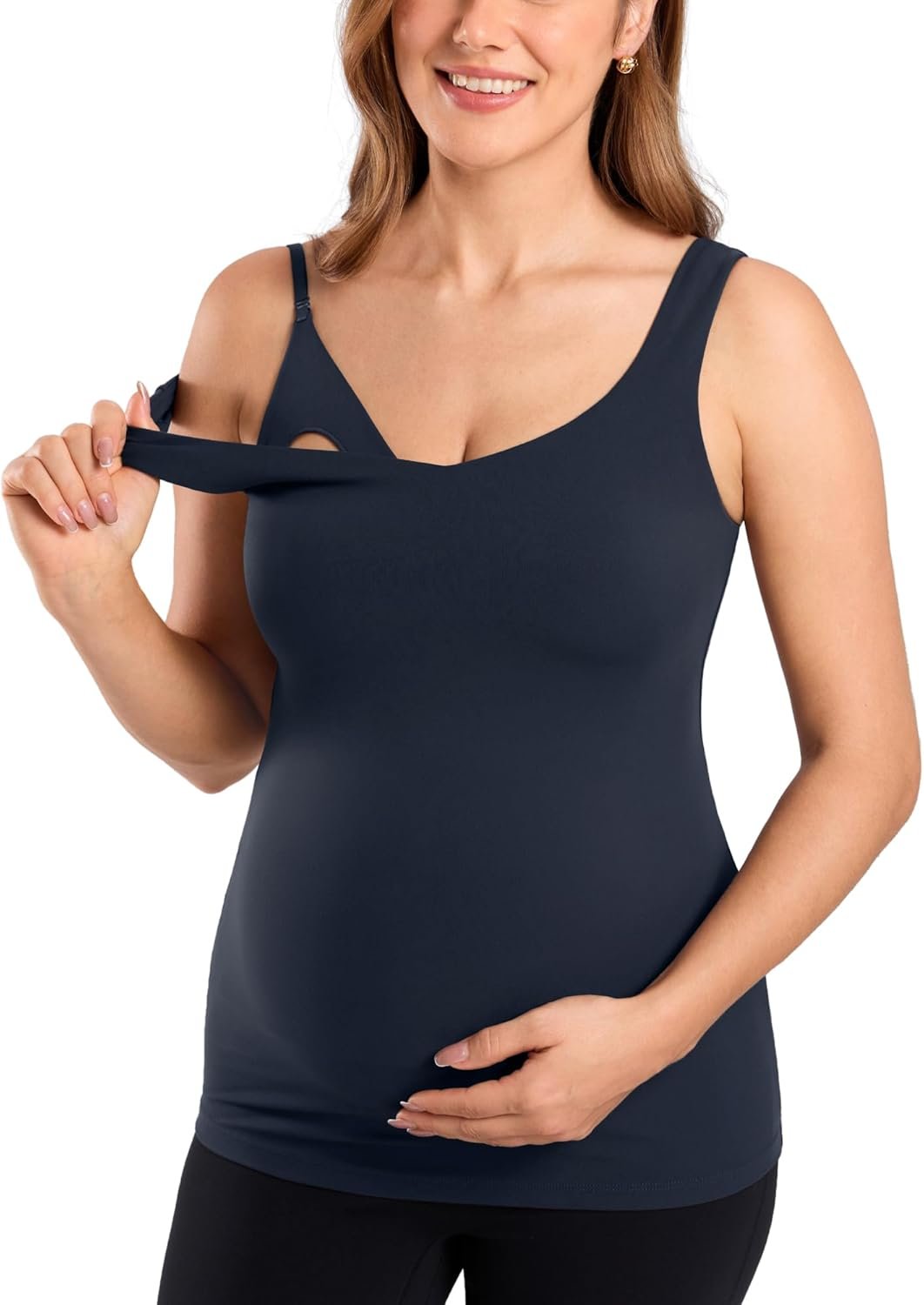 MOMANDA Maternity Nursing Tank Tops with Built in Bra Sleeveless Casual Pregnancy Tee V Neck Workout Shirt