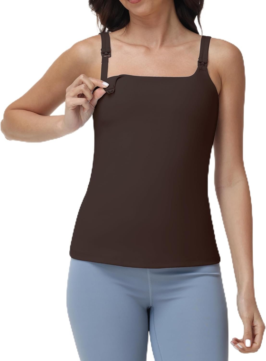 Foucome Nursing Tank Tops for Breastfeeding Square Neck Nursing Camisoles Yoga Workout Shirt with Built in Bra