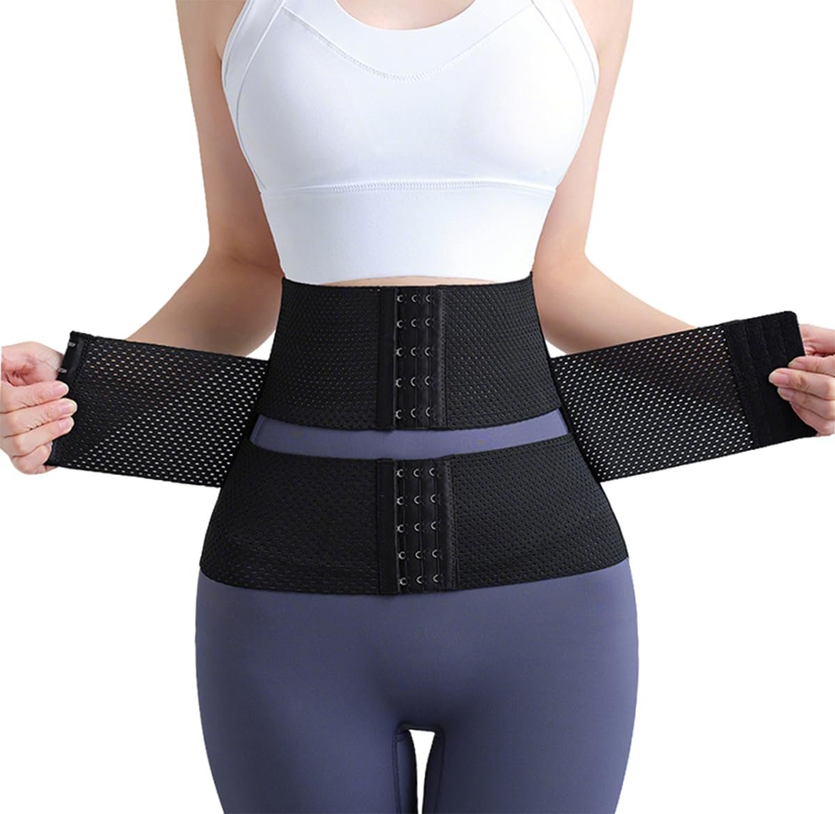 Postpartum Belly Band Postpartum Belly Wrap, Breathable Belly Binder Post Partum Abdominal Binder Post Surgery, Adjustable & Elastic Waist Trainer for Women Lower Belly Fat, Faja Postparto Para Mujer (Black, Large)