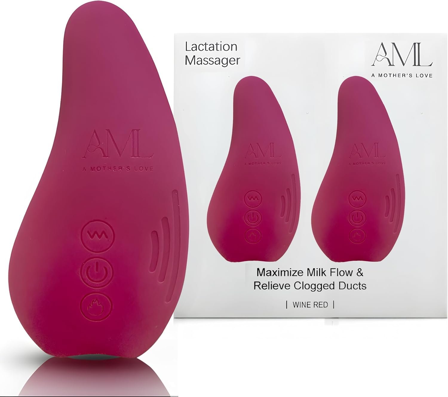 A Mother's Love AML Lactation Massager for Milk Flow Enhancement, Relieve Clogged Ducts, Engorgement Relief (Wine Red 2pck)