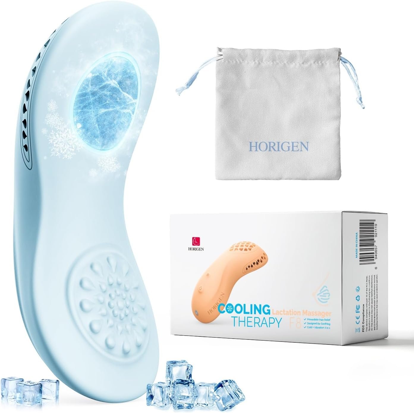 Lactation Massager for Breast Fever, 3 Cooling + 5 Vibration Modes, BPA-Free Cold Compress Breast Massager for Nursing, Pumping, 2-in-1 Hands-Free Massager for Clogged Milk Ducts, Improve Milk Flow