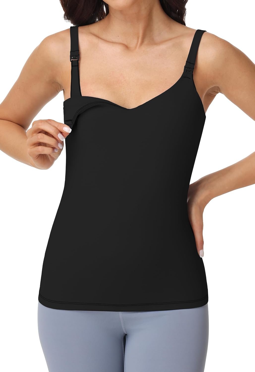 Foucome Nursing Tank Tops for Breastfeeding Comfort Stretch Nursing Cami Shirts with Built in Bra