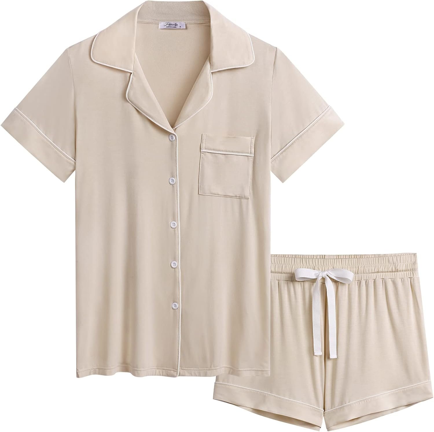 Joyaria Womens Cooling Bambo Viscose Pajamas Short Sleeve Button Down Pj Shorts Set Ultra Soft Summer Sleepwear-Small-XXL