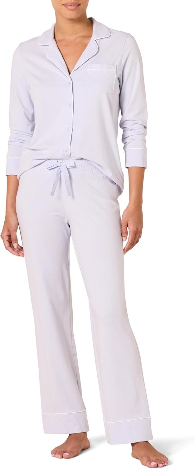 Amazon Essentials Women's Long Sleeve Cotton Modal Pajama Set, Loungewear with Full-Length Bottom