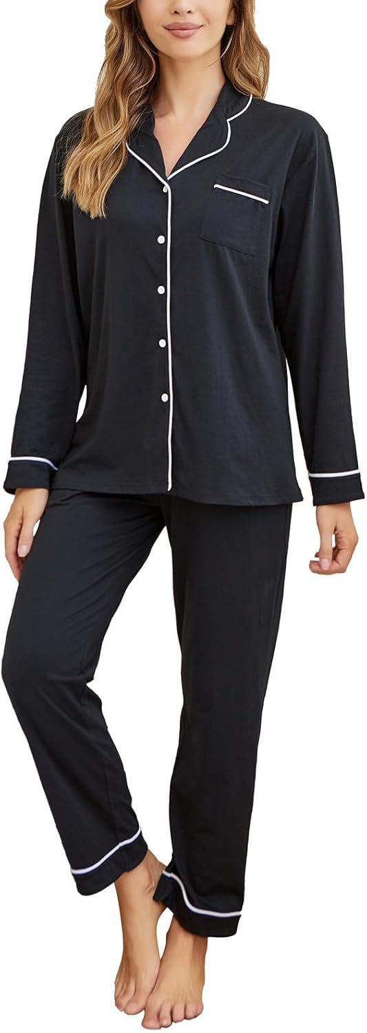 Tugege Pajamas Set Long Sleeve Sleepwear Womens Button Down Nightwear Pj Sets